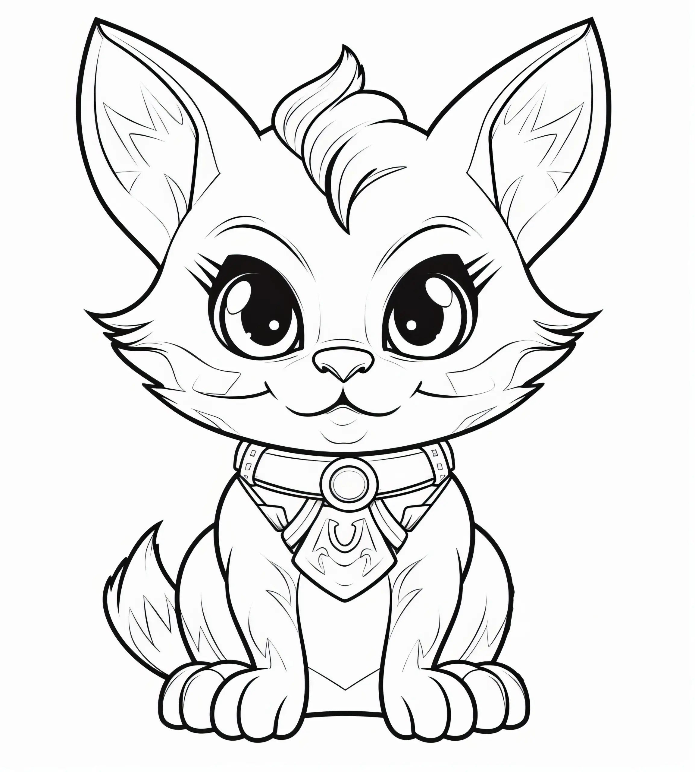 Freche Katze mit Halsband: Malvorlage zum kostenlosen Download (Ausmalbild)