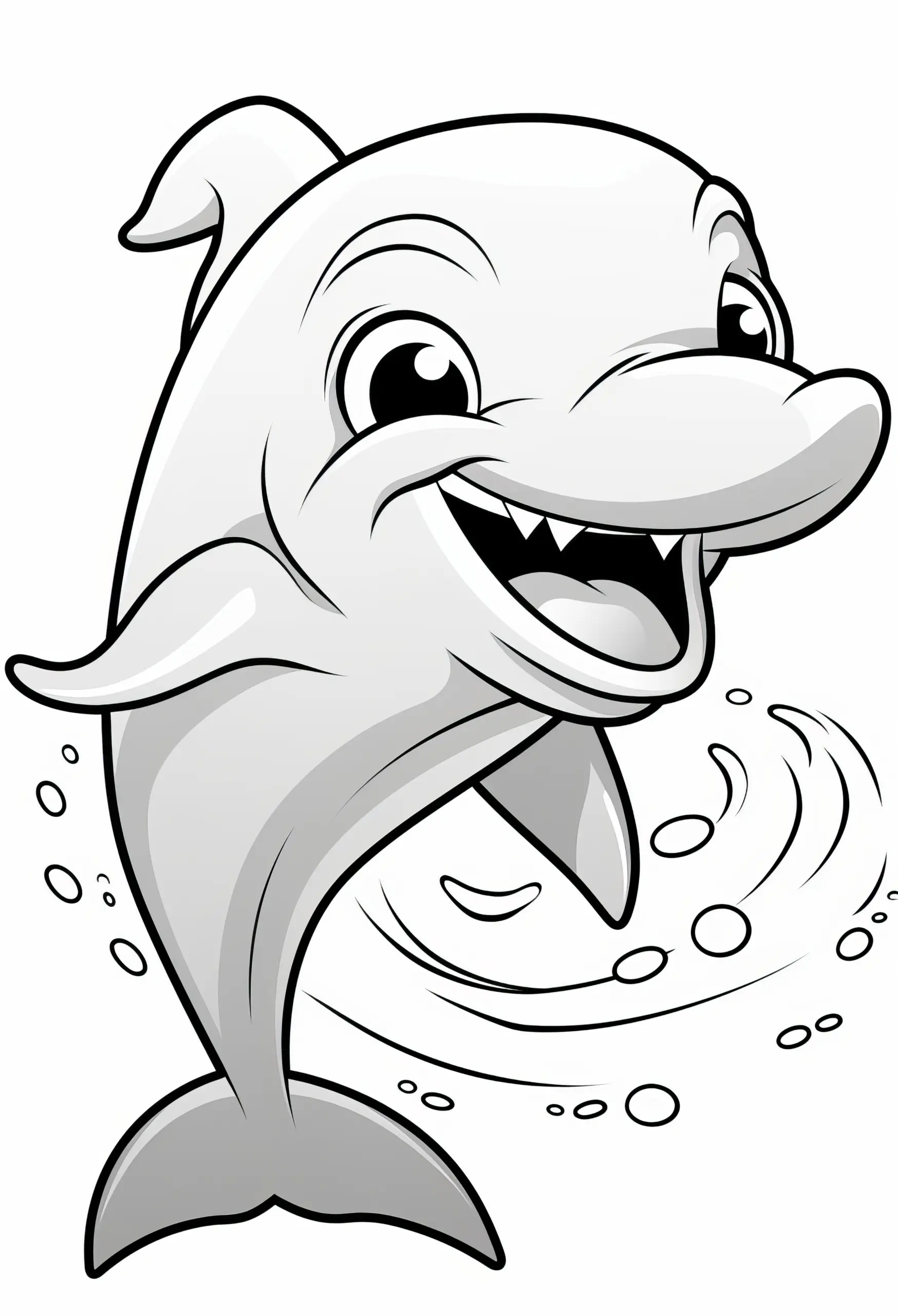 Frecher Delfin zum Ausmalen: Kostenloser Download für Kinder (Gratis) (Ausmalbild)