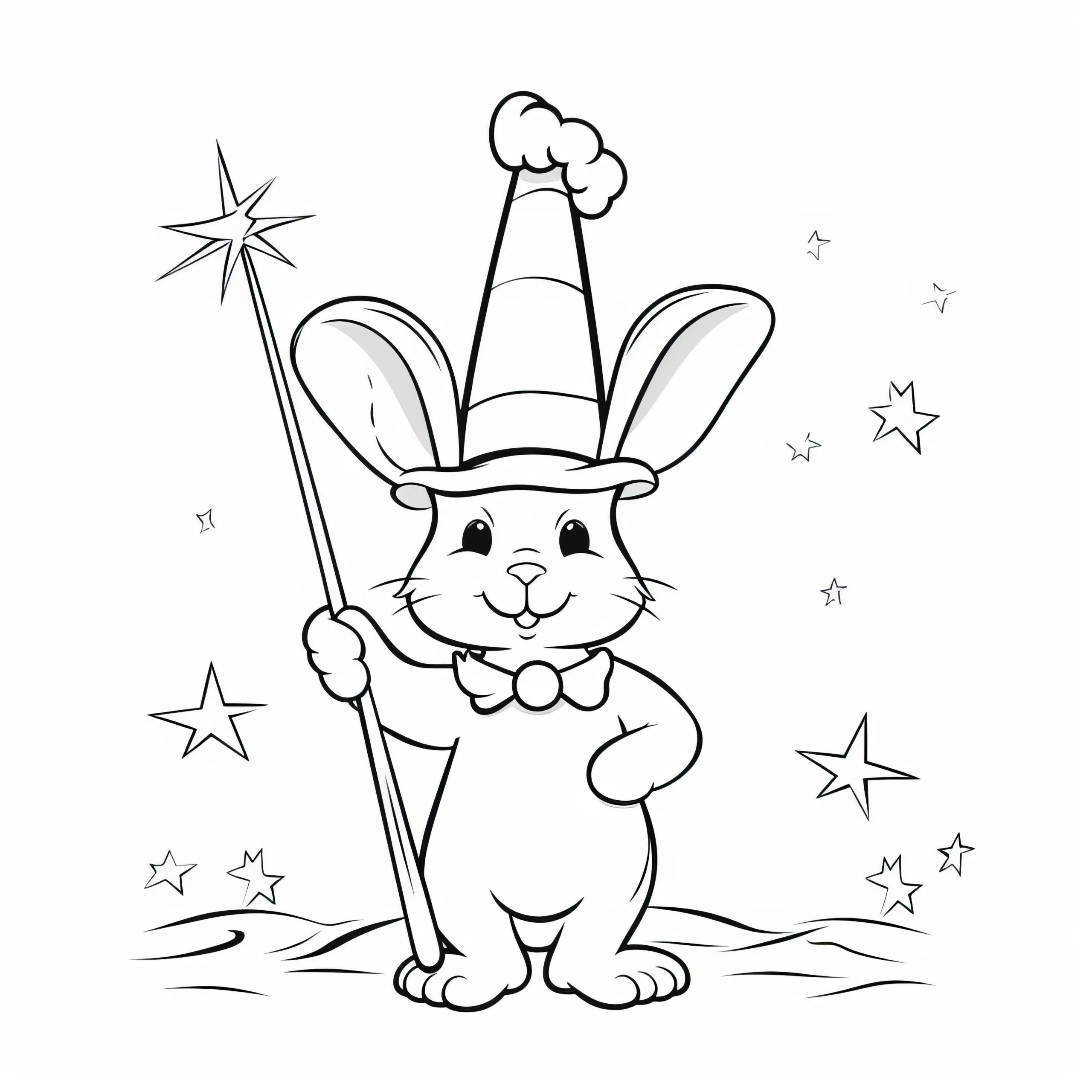 Frecher Osterhase als Zauberer mit spitzem Hut: Ausmalbild zum Herunterladen (Gratis)