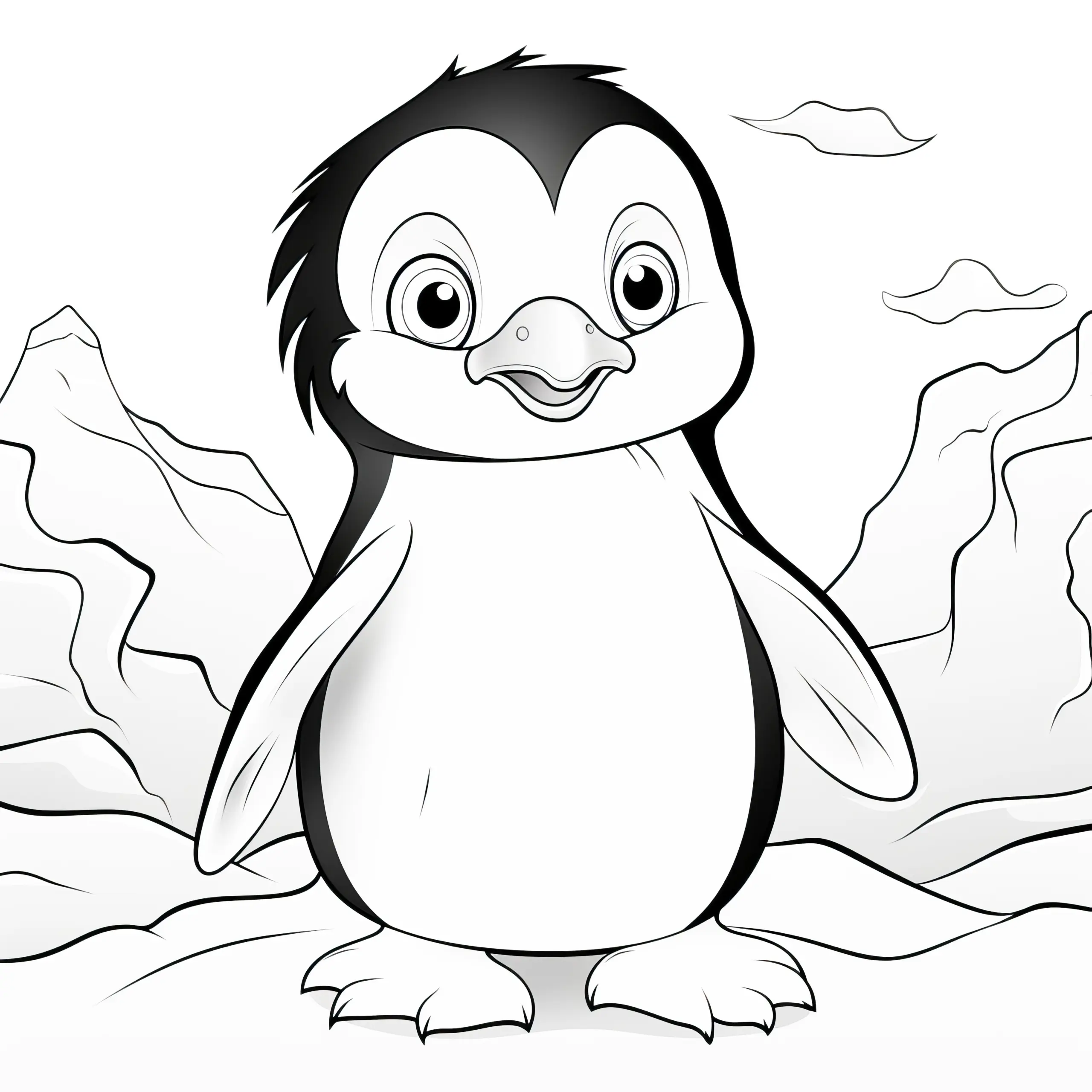 Frecher Pinguin mit kessem Blick in Eislandschaft: Ausmalbild kostenlos