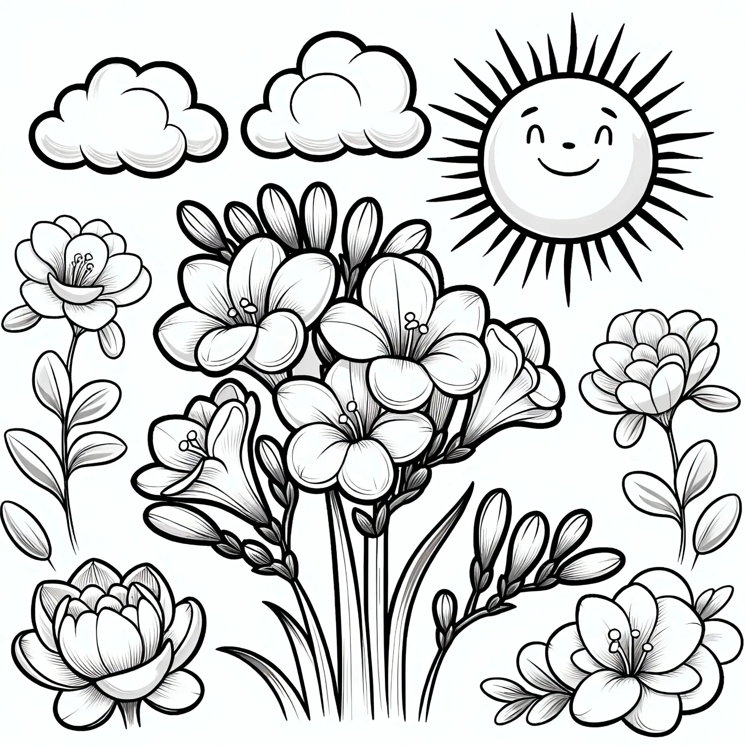 Freesien Blüten Ausmalbild (Gratis)