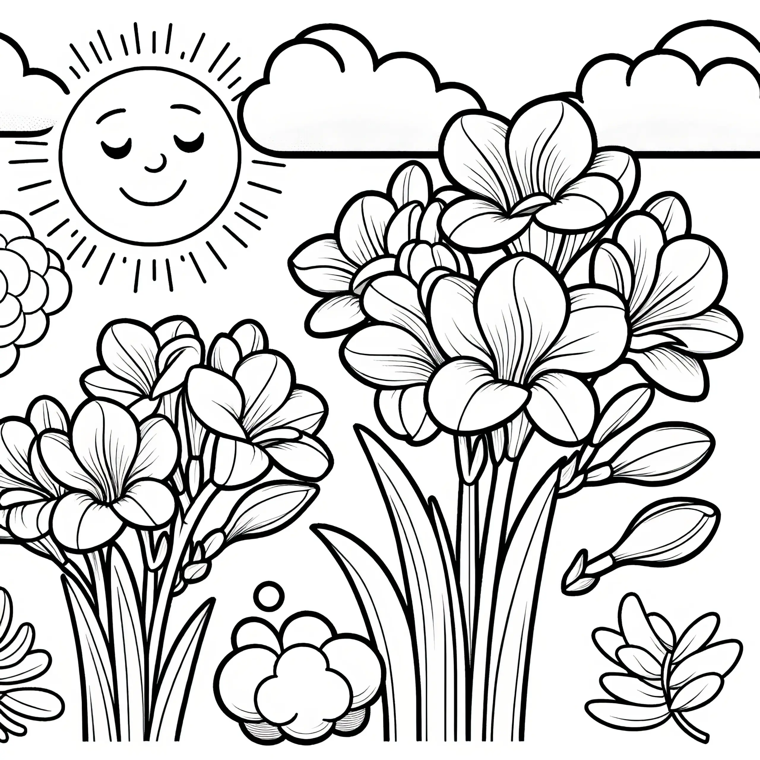 Freesien Blumen zum Ausmalen: Gratis zum Herunterladen (Ausmalbild)