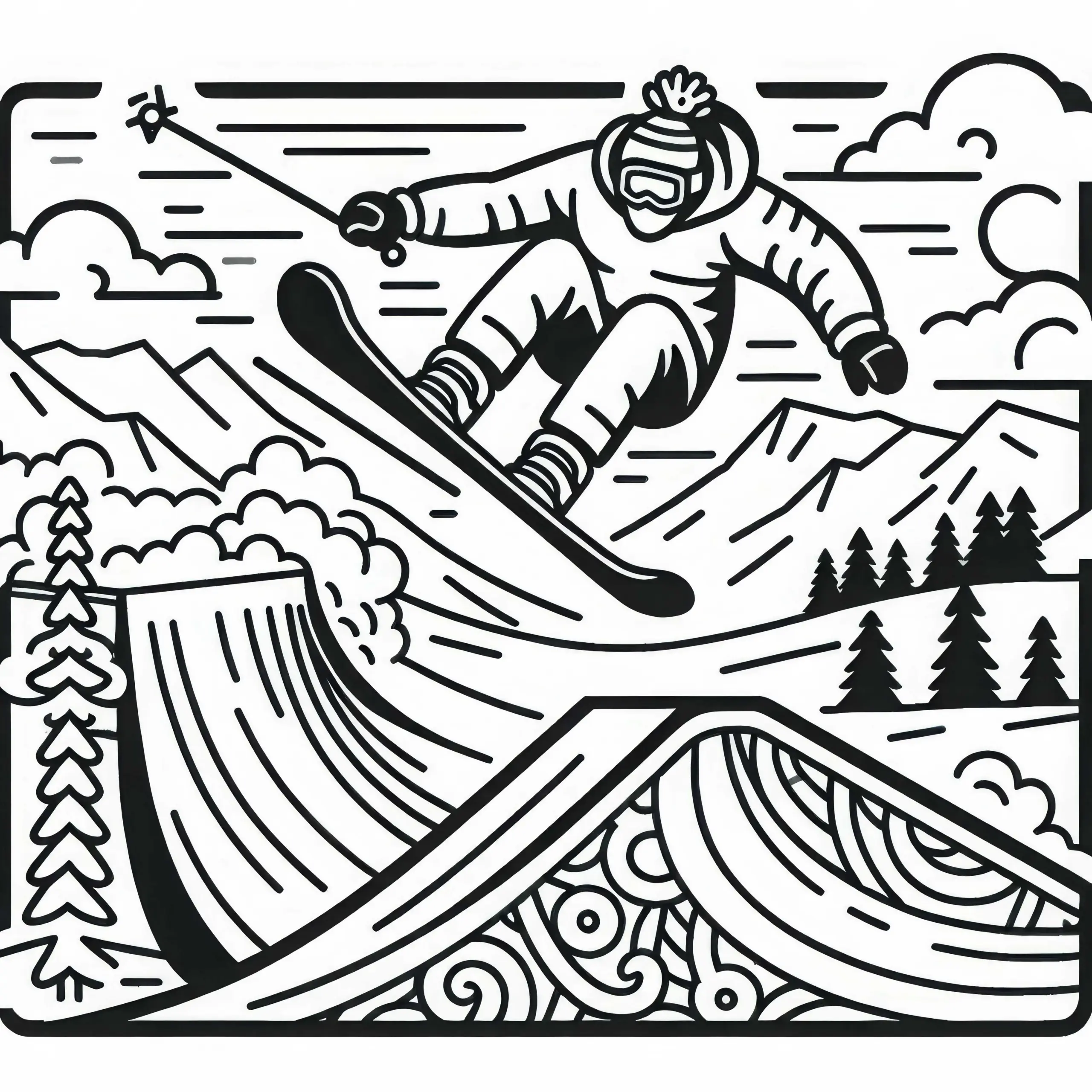 Freestyle-Skier Ausmalbild Einfach Gratis
