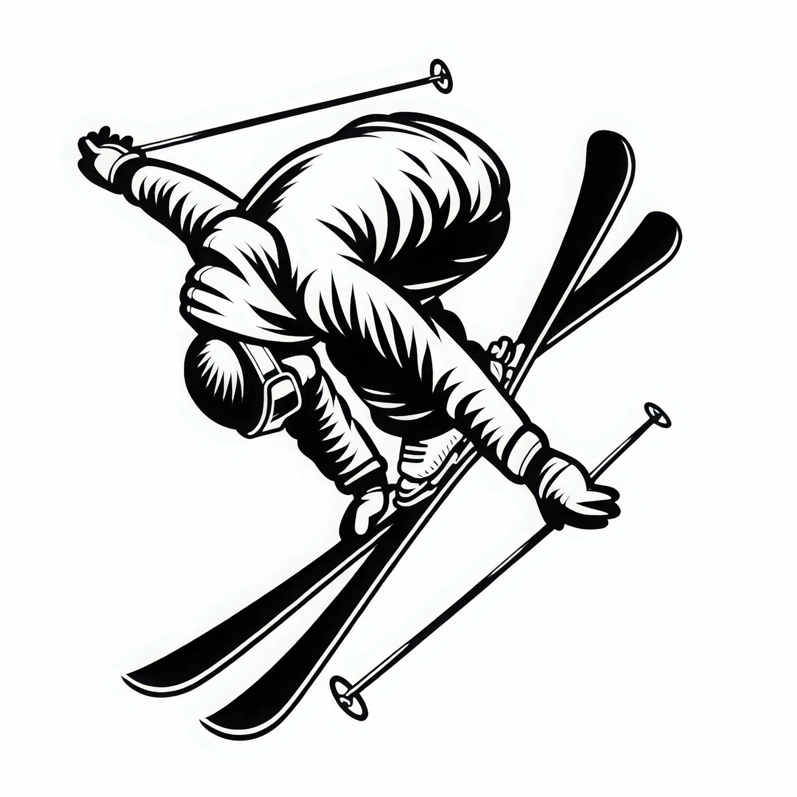 Freestyle-Skiing: Skifahrer führt Backflip aus – Ausmalbild kostenlos