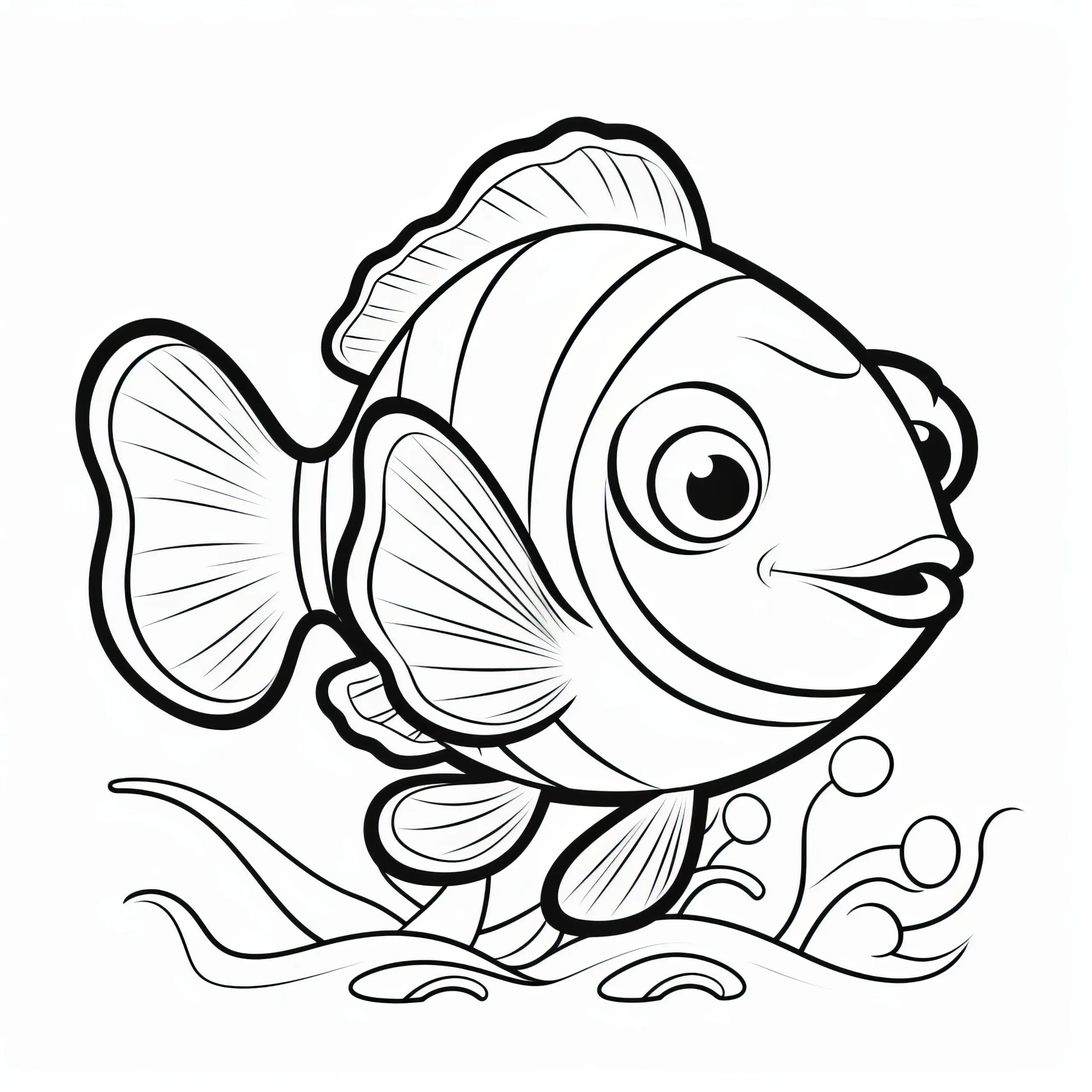 Freundlicher Fisch mit großen Augen: Einfaches Ausmalbild für Kinder (Gratis)