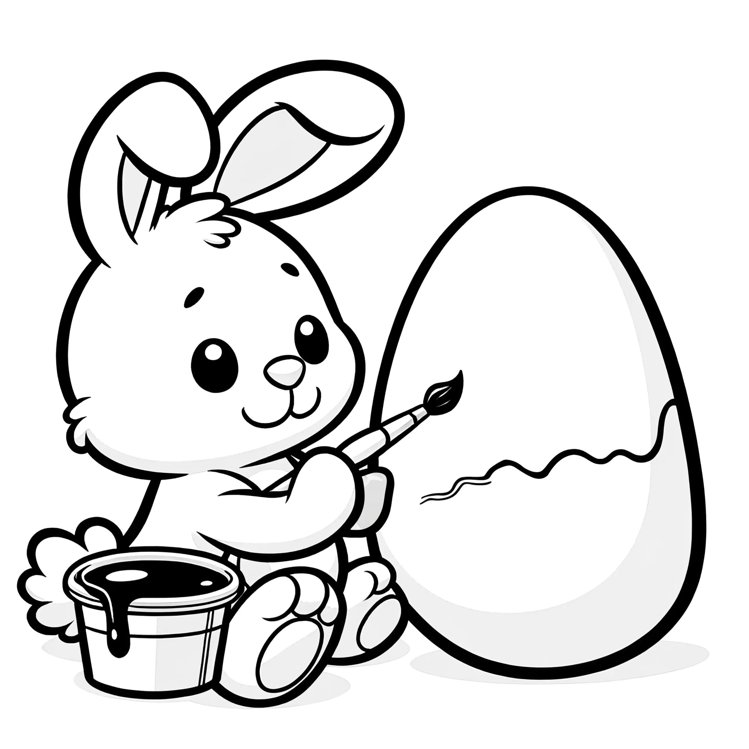 Freundlicher Osterhase bemalt Osterei: Einfache Malvorlage (Kostenlos) (Ausmalbild)
