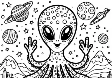 Freundliches Alien Ausmalbild – Einfach und Gratis herunterladen