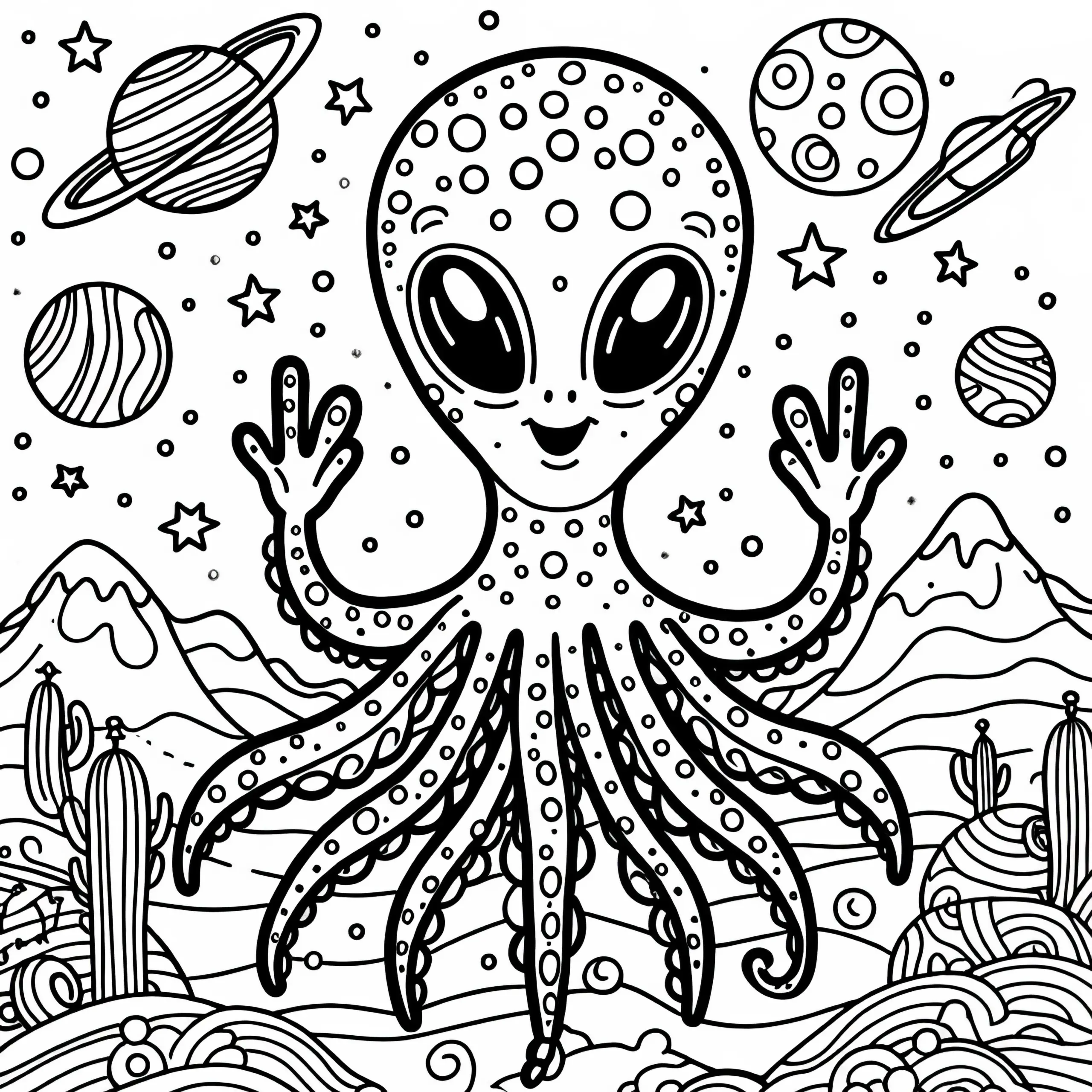Freundliches Alien Ausmalbild – Einfach und Gratis herunterladen