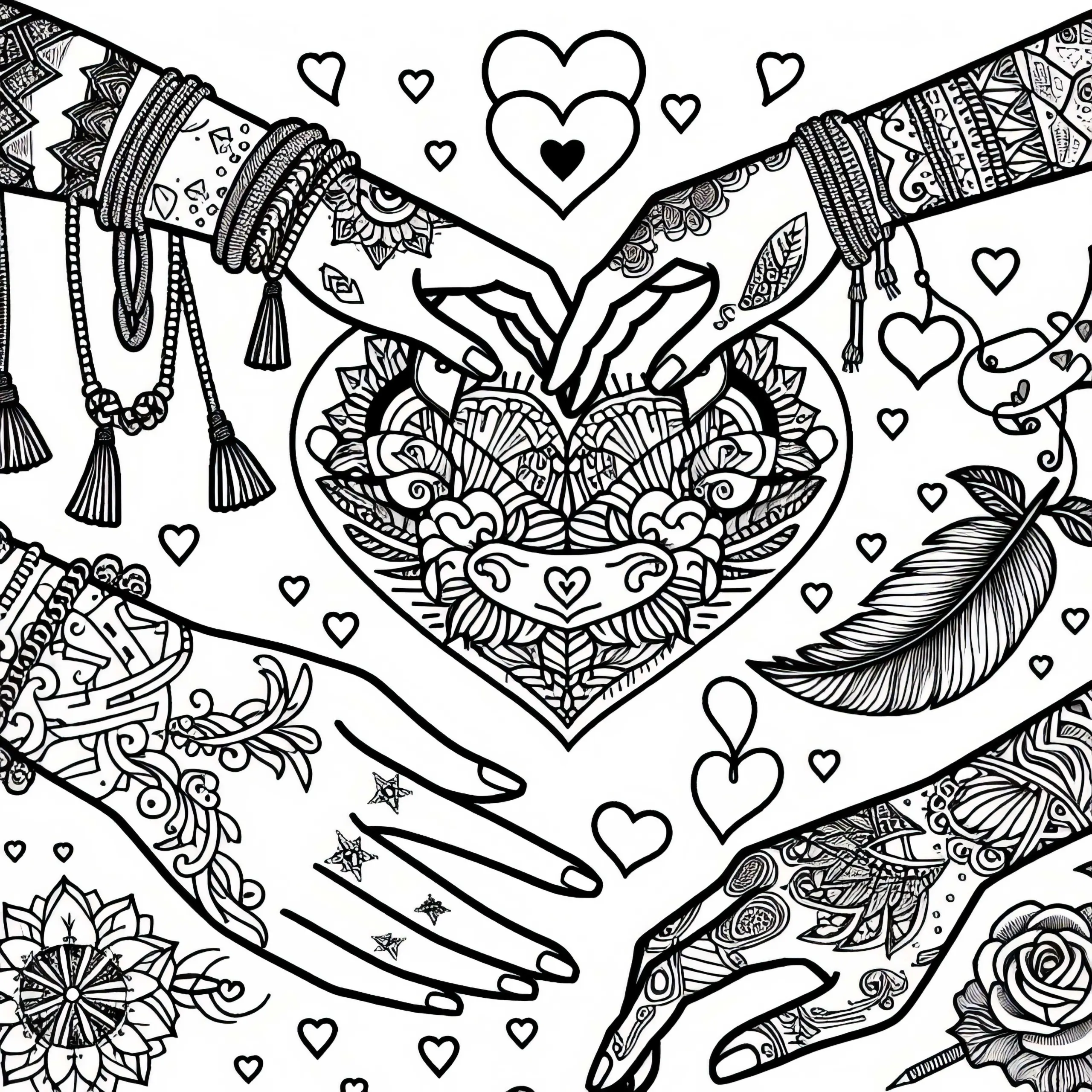Freundschaftssymbole und Herz-Tattoos: Ausmalbild für Mädchen ab zwölf Jahren