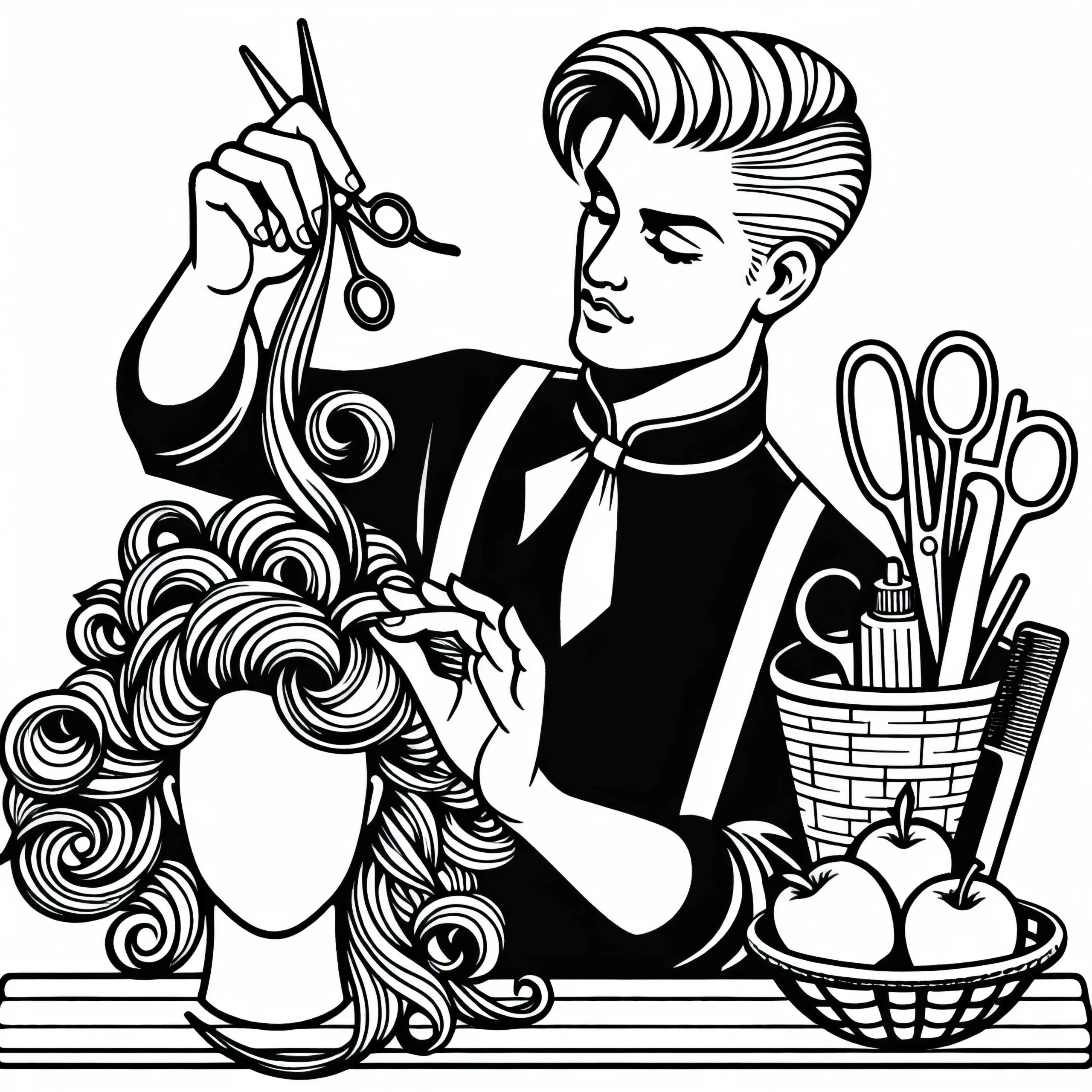 Friseur steckst Frisur an Modellkopf Malvorlage Kostenlos (Ausmalbild)