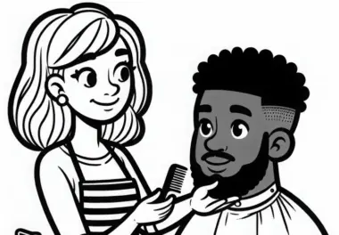 Friseurin berät Kunden bei der Frisurwahl – Ausmalbild kostenlos