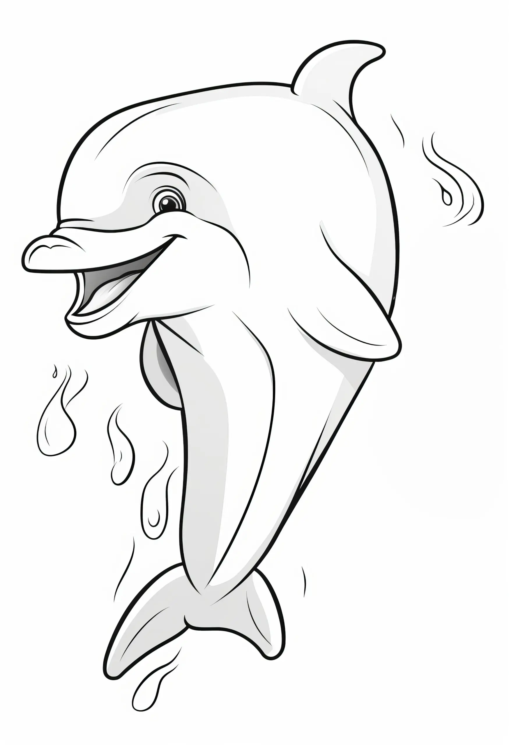 Fröhlich lachender Delfin: Malvorlage für Kinder (Kostenlos) (Ausmalbild)