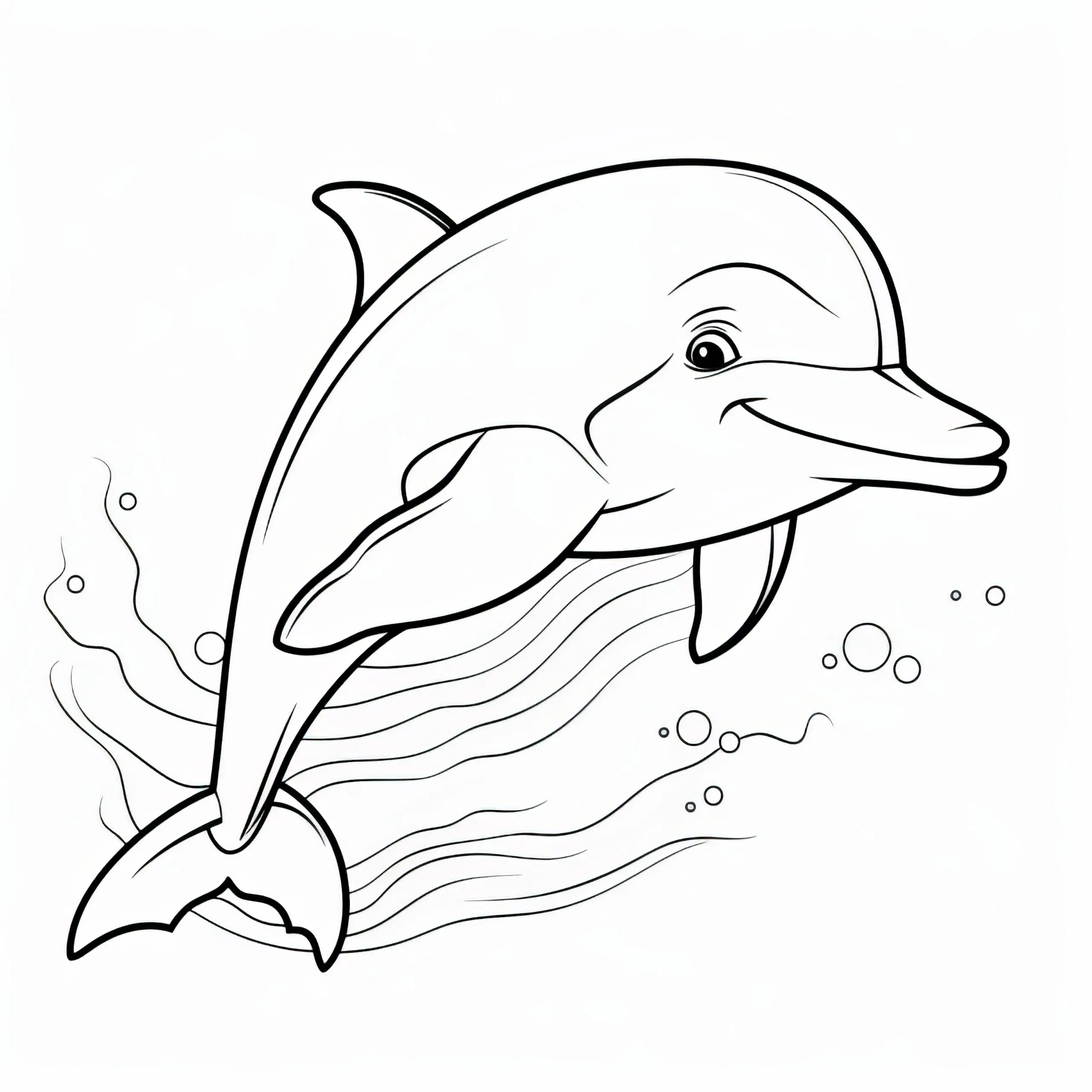 Fröhlicher Delfin springt aus dem Meer: Einfaches Ausmalbild für Kinder (Gratis)