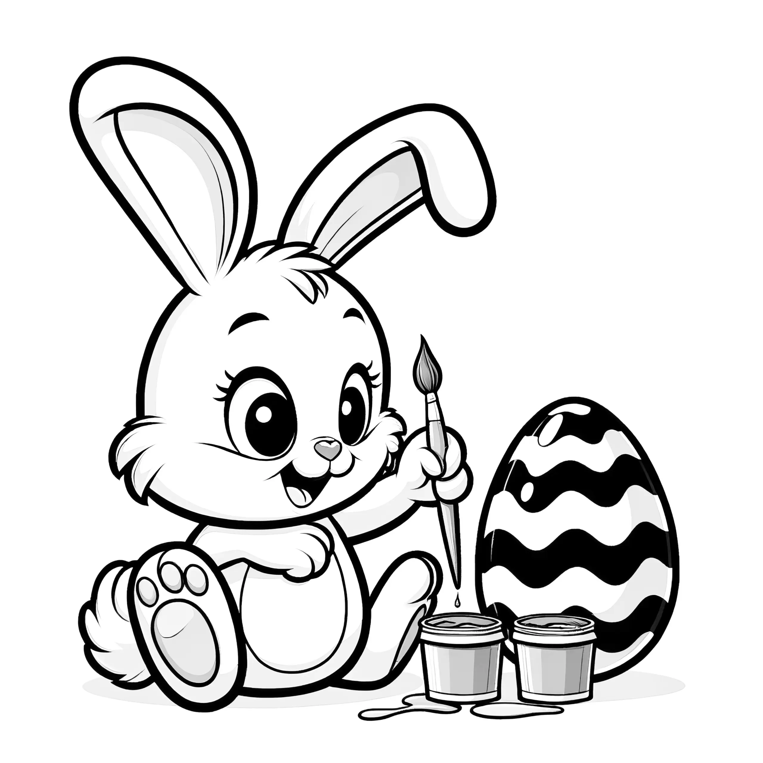 Fröhliches Osterhäschen bemalt Osterei: Malvorlage gratis zum Download (Ausmalbild)