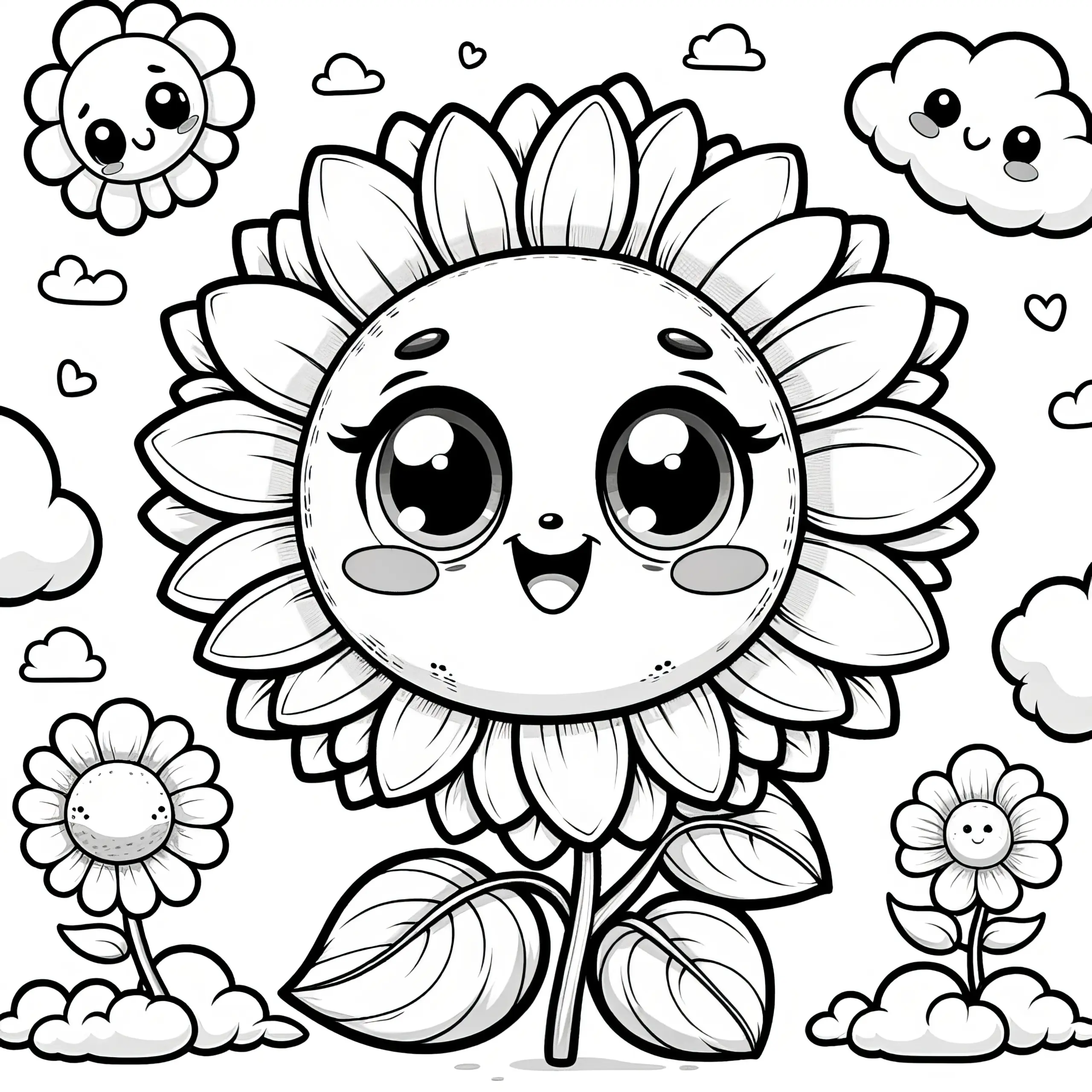Fröhliches Sonnenblumengesicht zum Ausmalen (Kostenlos) (Ausmalbild)