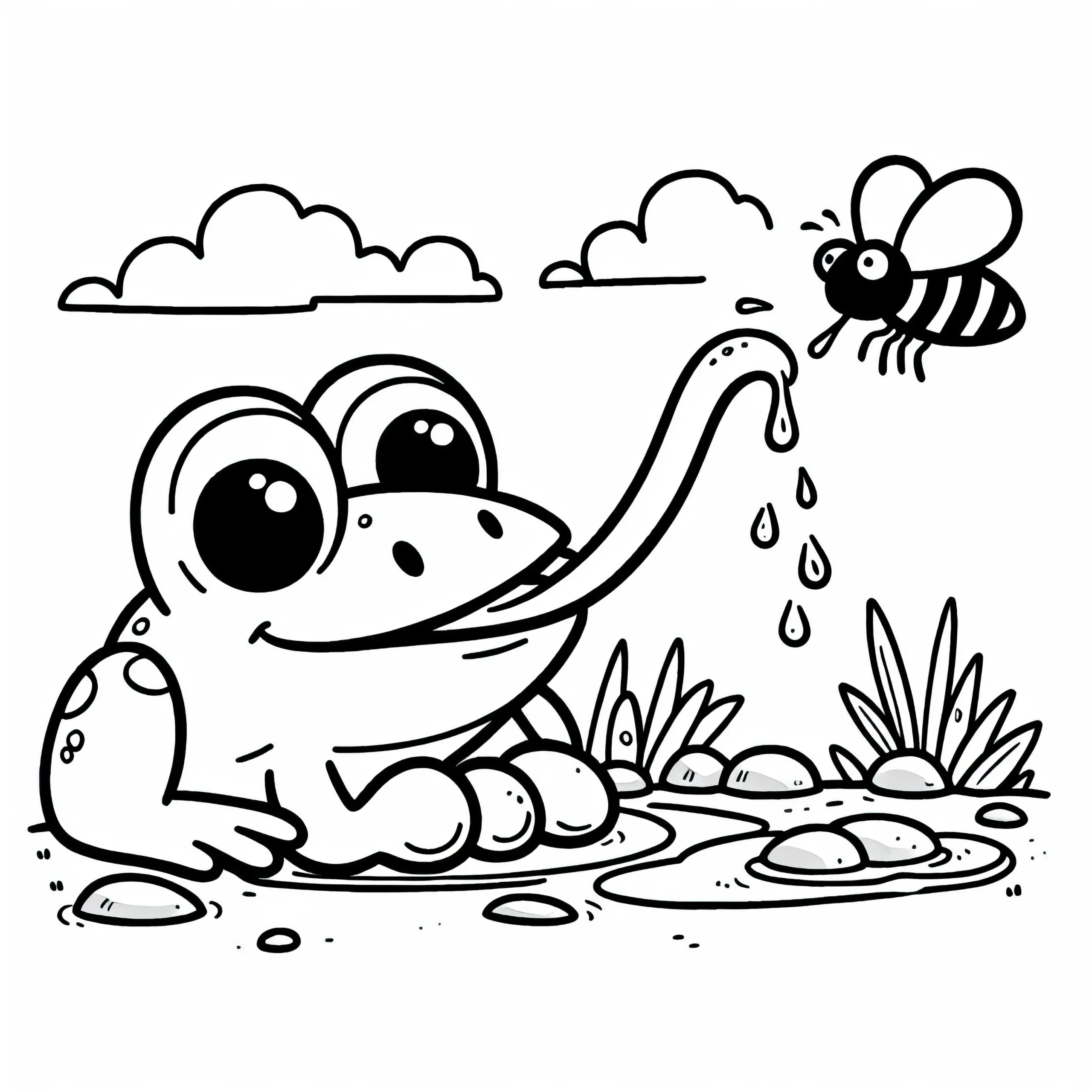 Frosch mit einer Fliege als Ausmalbild (Kostenlos)
