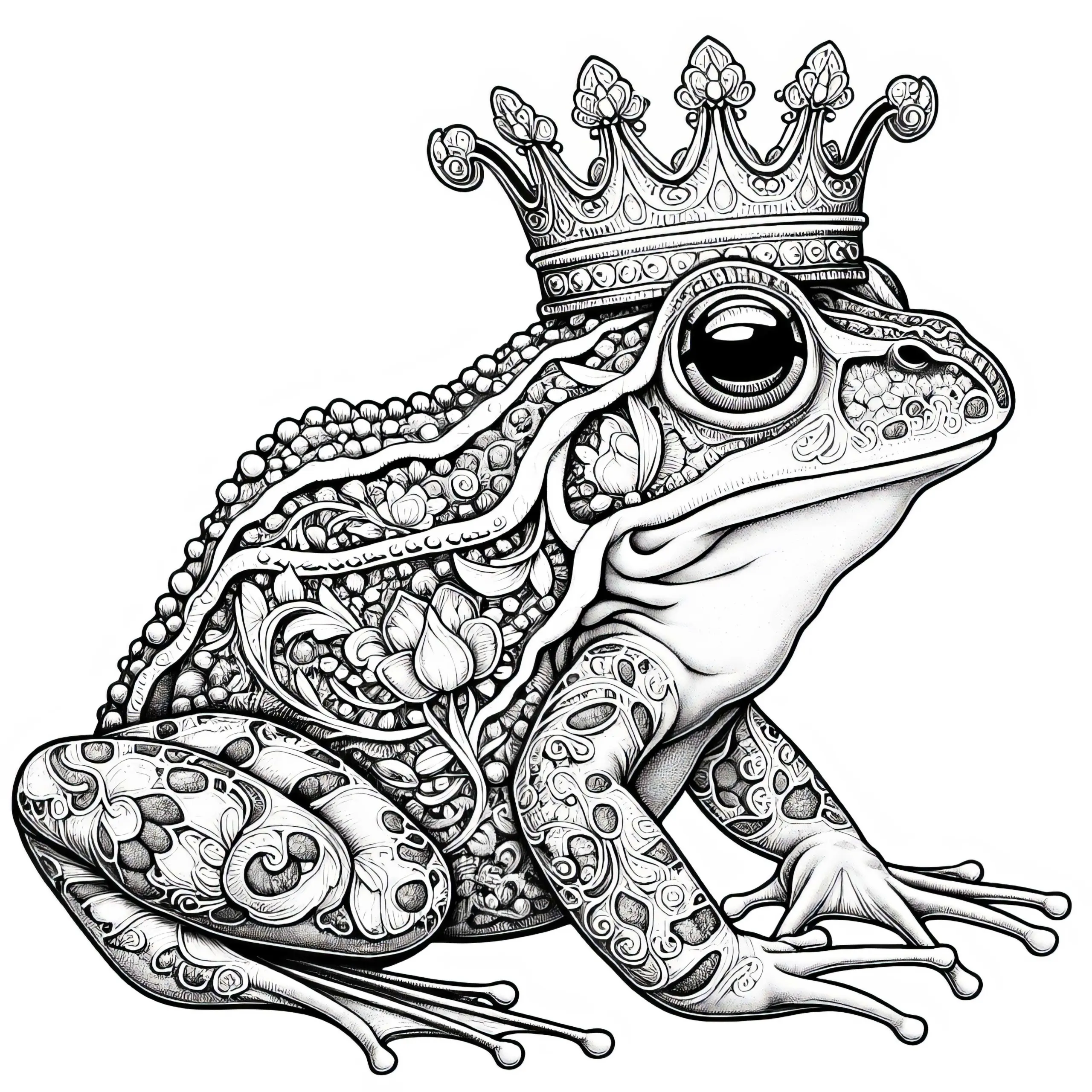 Frosch mit Krone: Ausmalbild zum Herunterladen (Gratis)