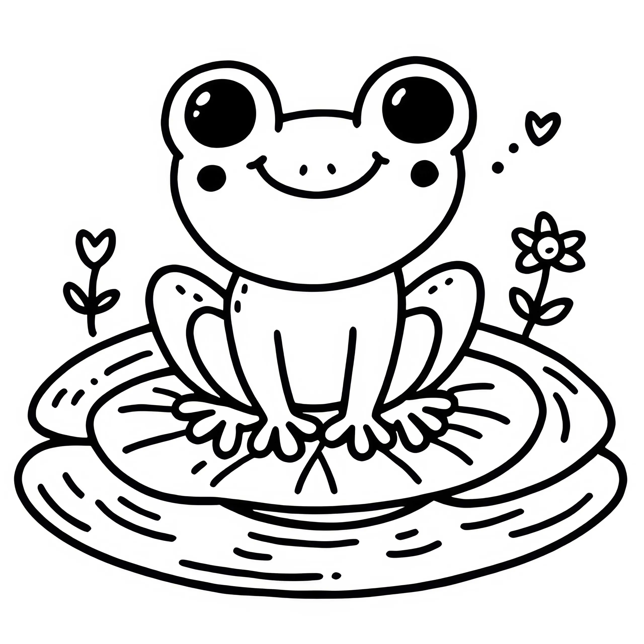 Frosch auf Seerosenblatt: Ausmalbild zum Herunterladen (Gratis)