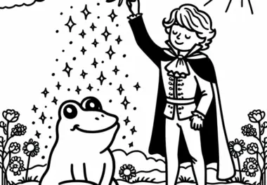 Frosch verwandelt sich in Prinzen – Malvorlage Froschkönig kostenlos