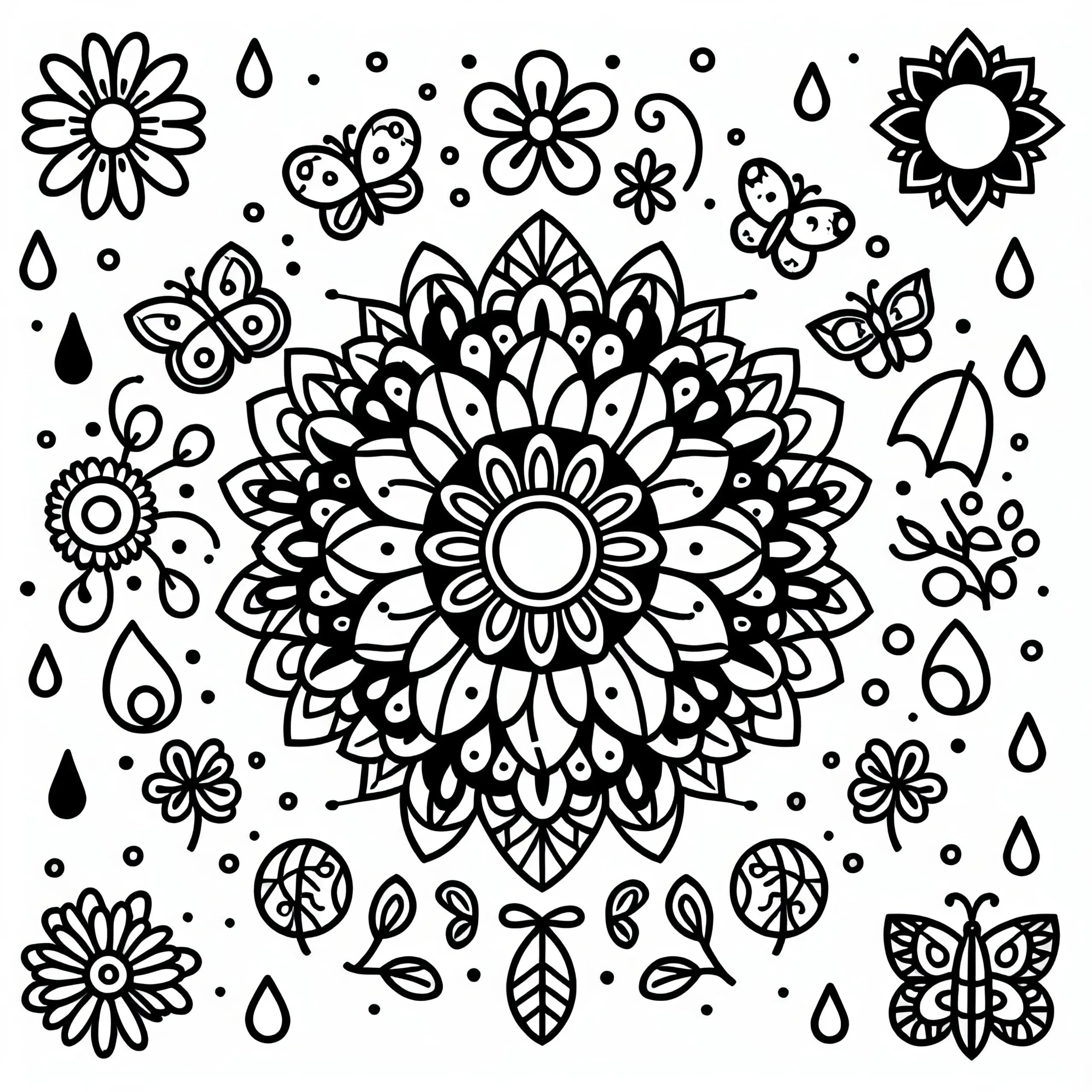 Frühling-Mandala für die Grundschule: kostenloses Ausmalbild
