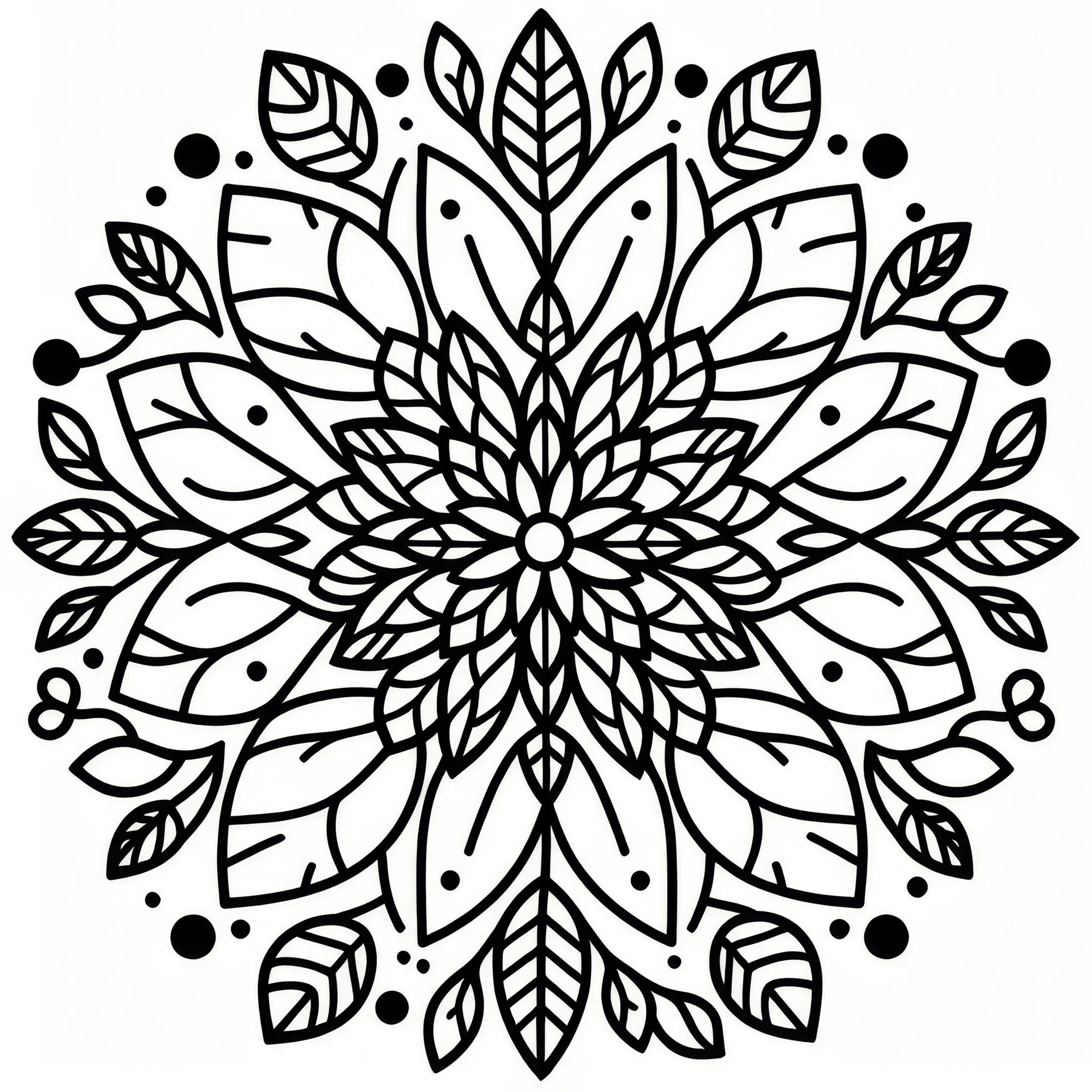 Frühling-Mandala mit Blättern: gratis Ausmalbild