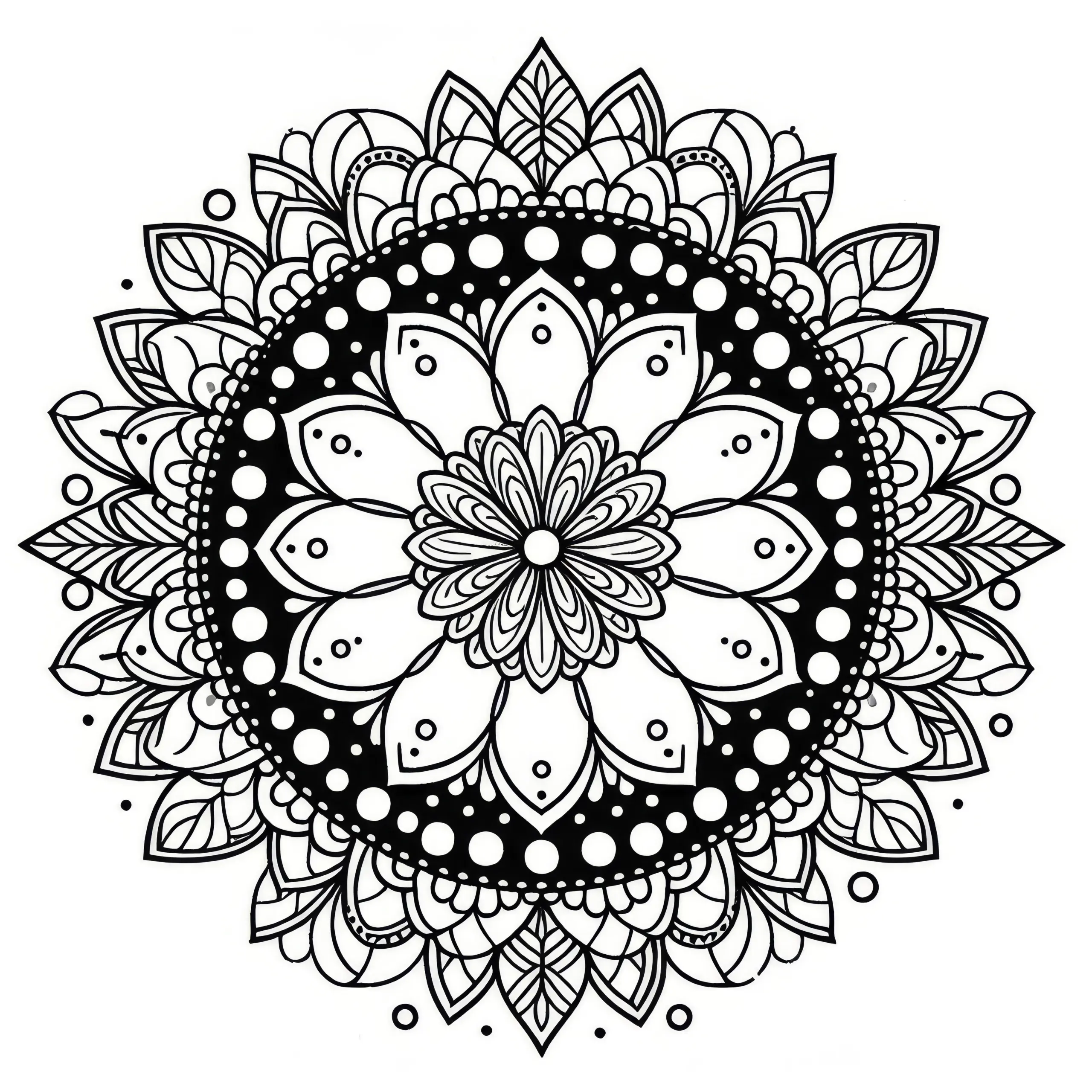 Frühling-Mandala mit Blüten als Malvorlage (Ausmalbild)