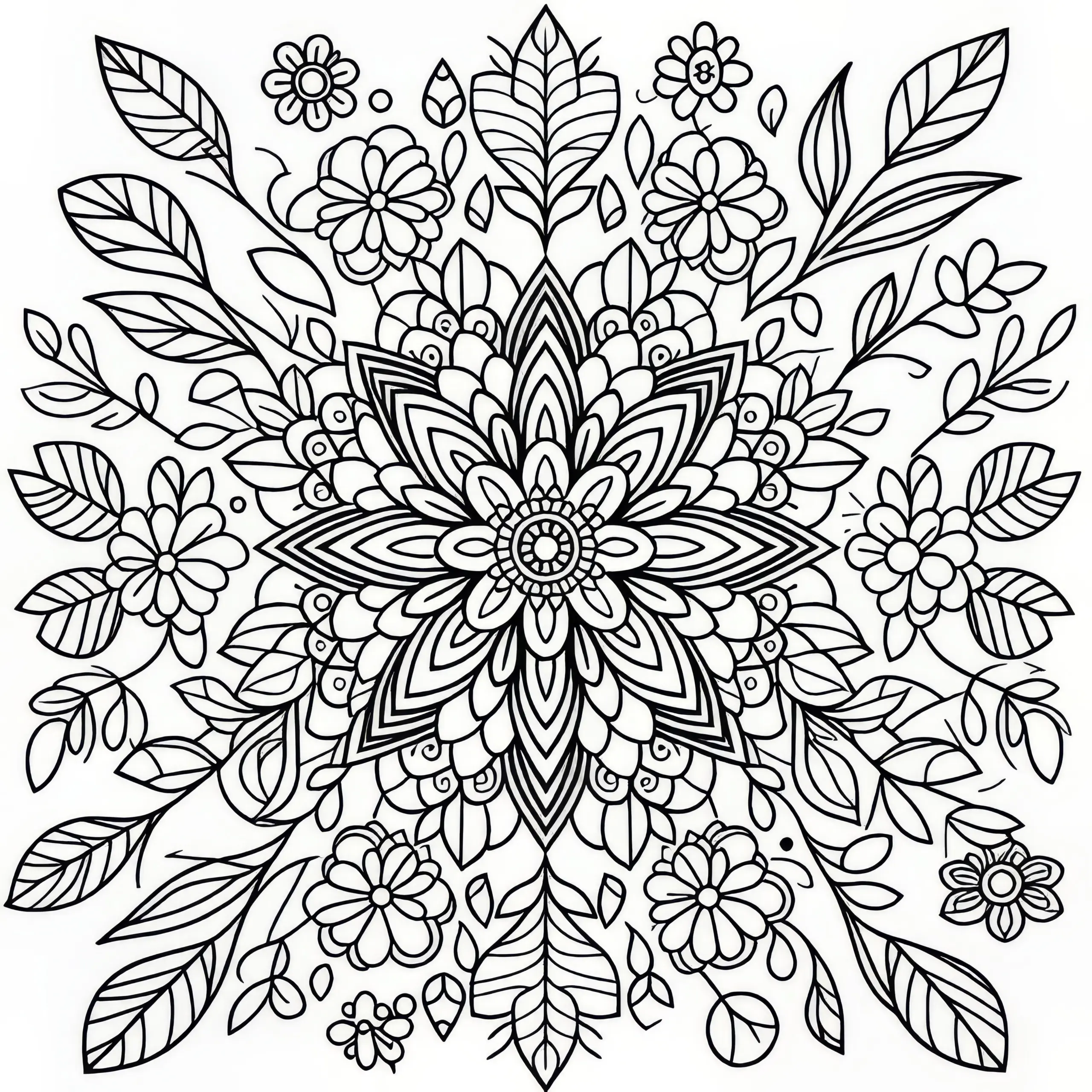 Frühling-Mandala mit Blumen als kostenlose Malvorlage (Ausmalbild)