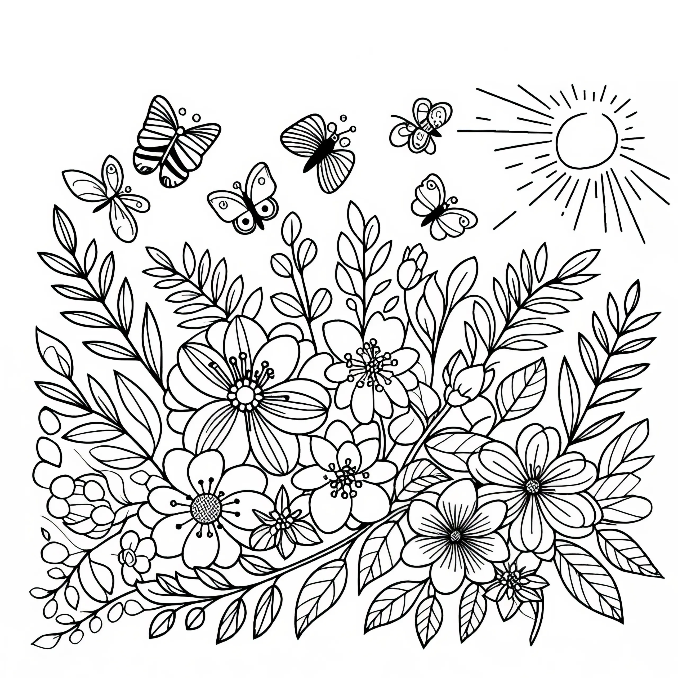 Frühlingsblumen: kostenloses Ausmalbild