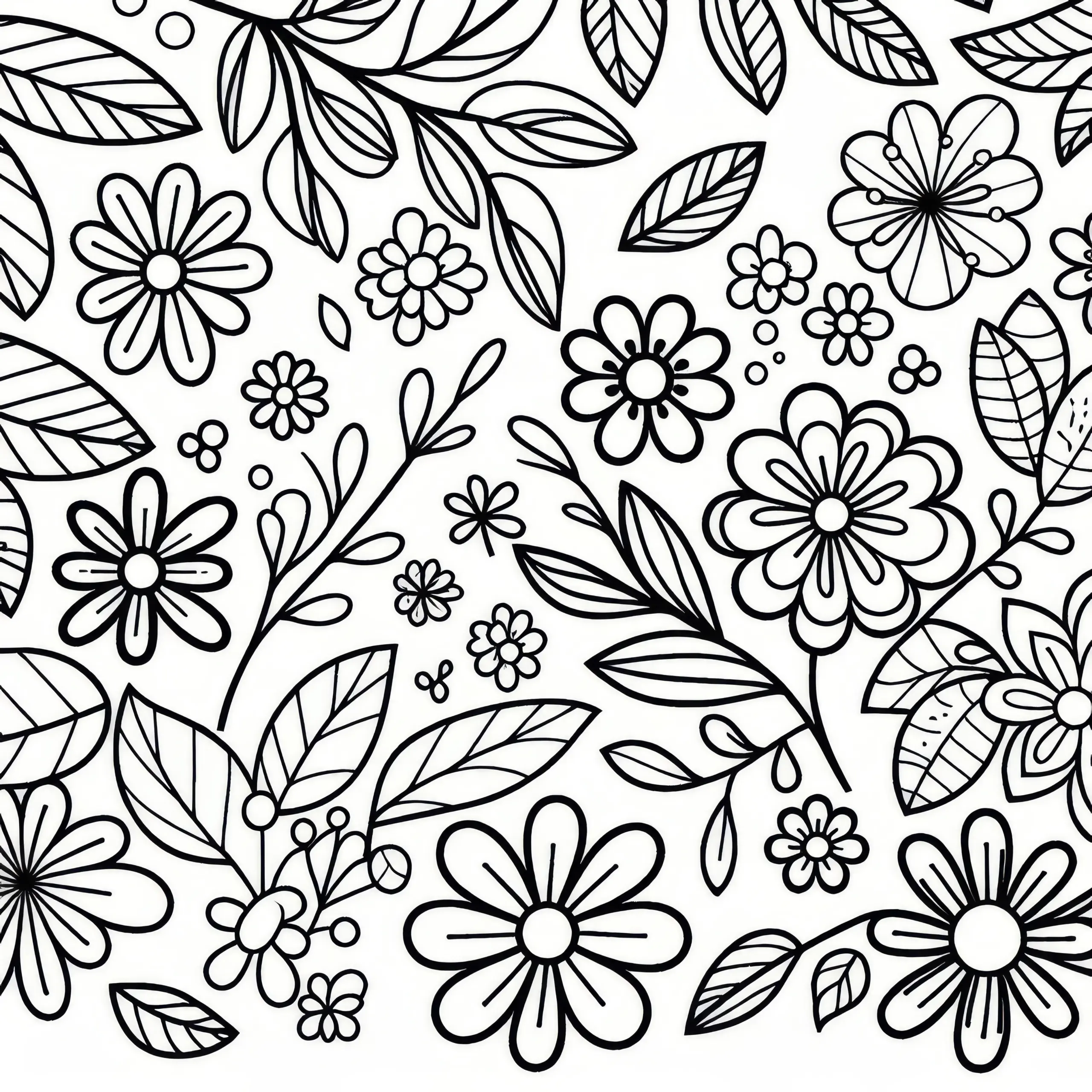 Frühlingshafte Muster mit Blumen – Gratis Ausmalbild