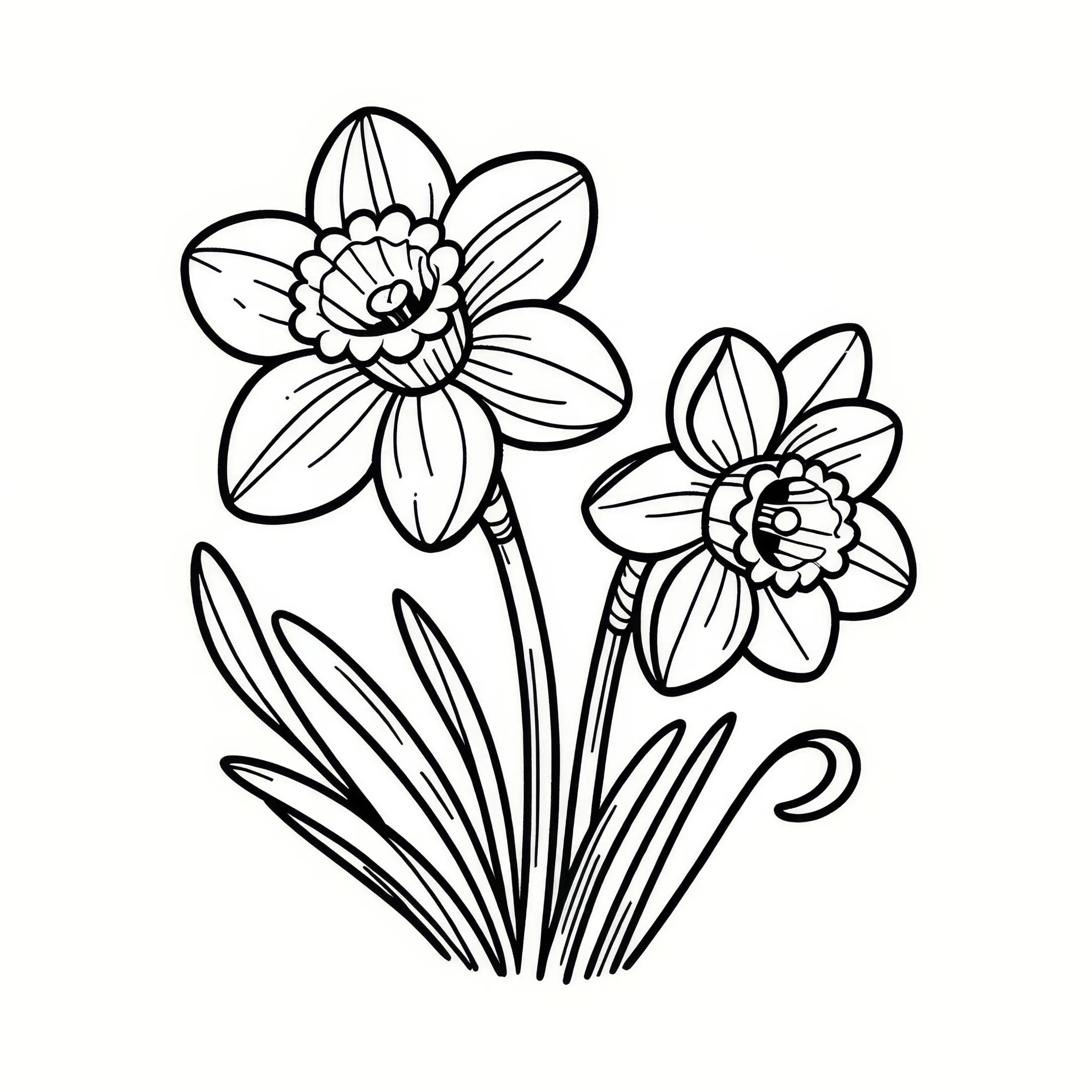 Frühlingshafte Narzissen Blüten als Malvorlage (Kostenlos) (Ausmalbild)