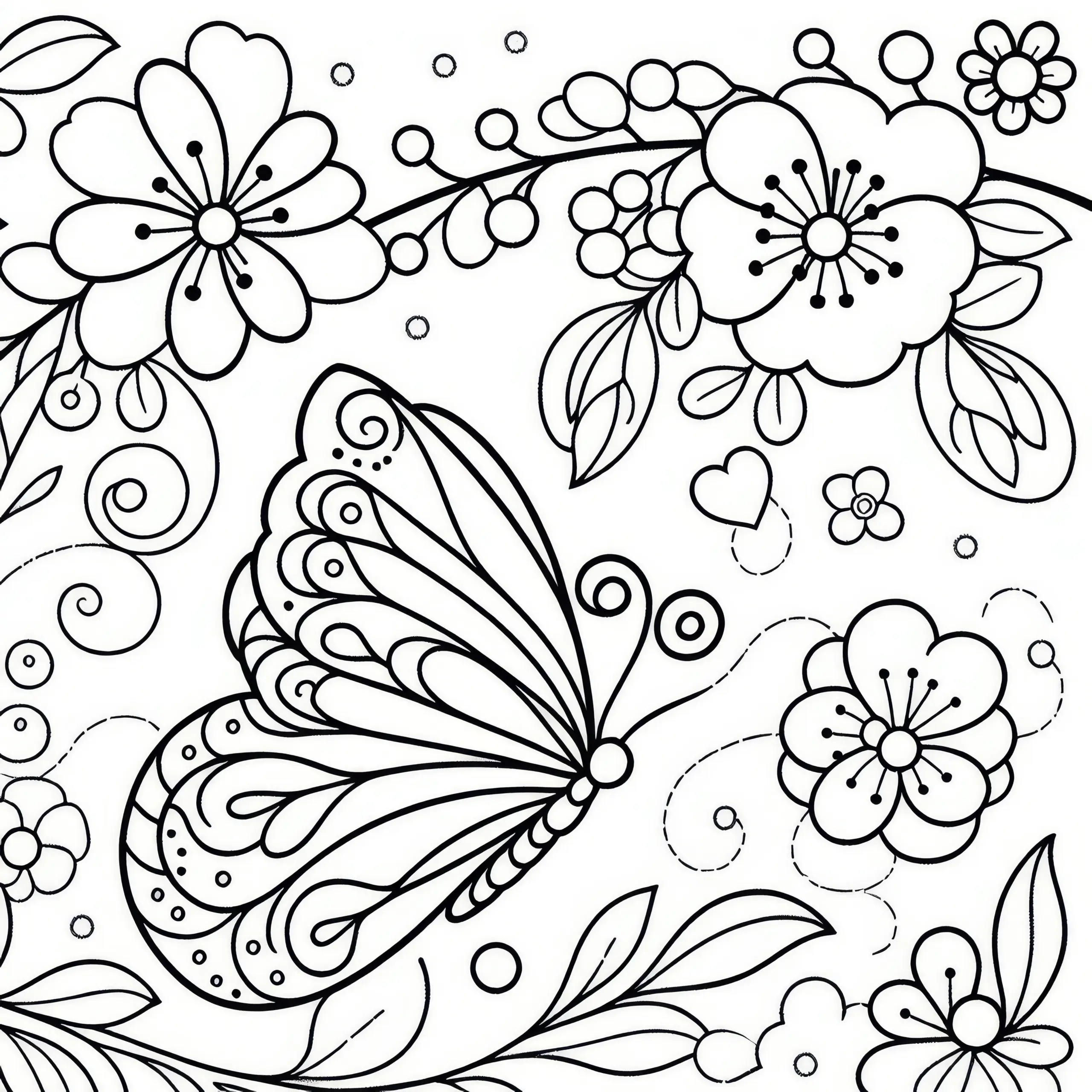 Frühlingsmuster mit Blüten: gratis Ausmalbild