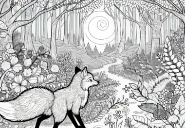 Fuchs im verzauberten Märchenwald – Ausmalbild kostenlos