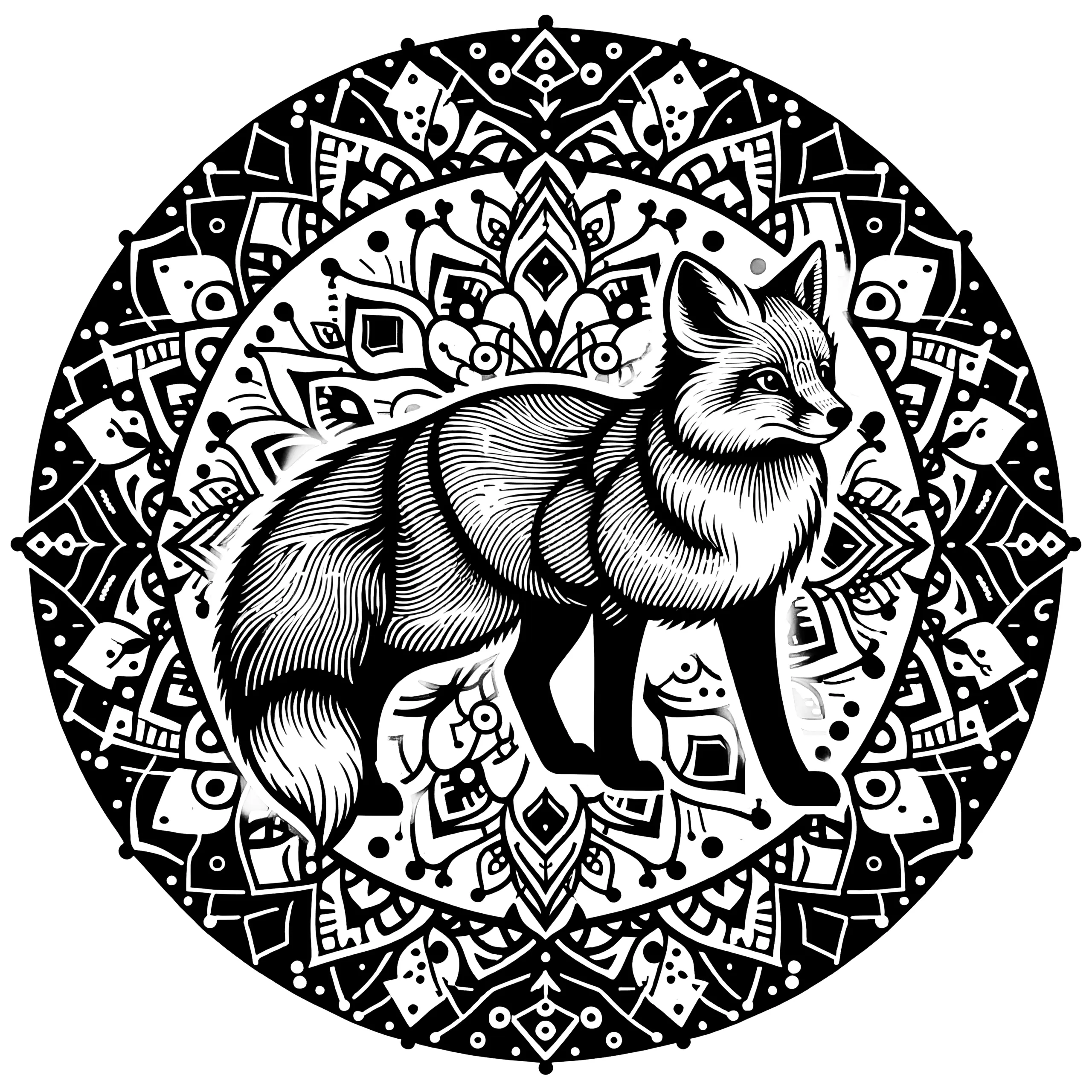 Fuchs-Mandala: Pelziges Waldtier kostenlos herunterladen (Ausmalbild)