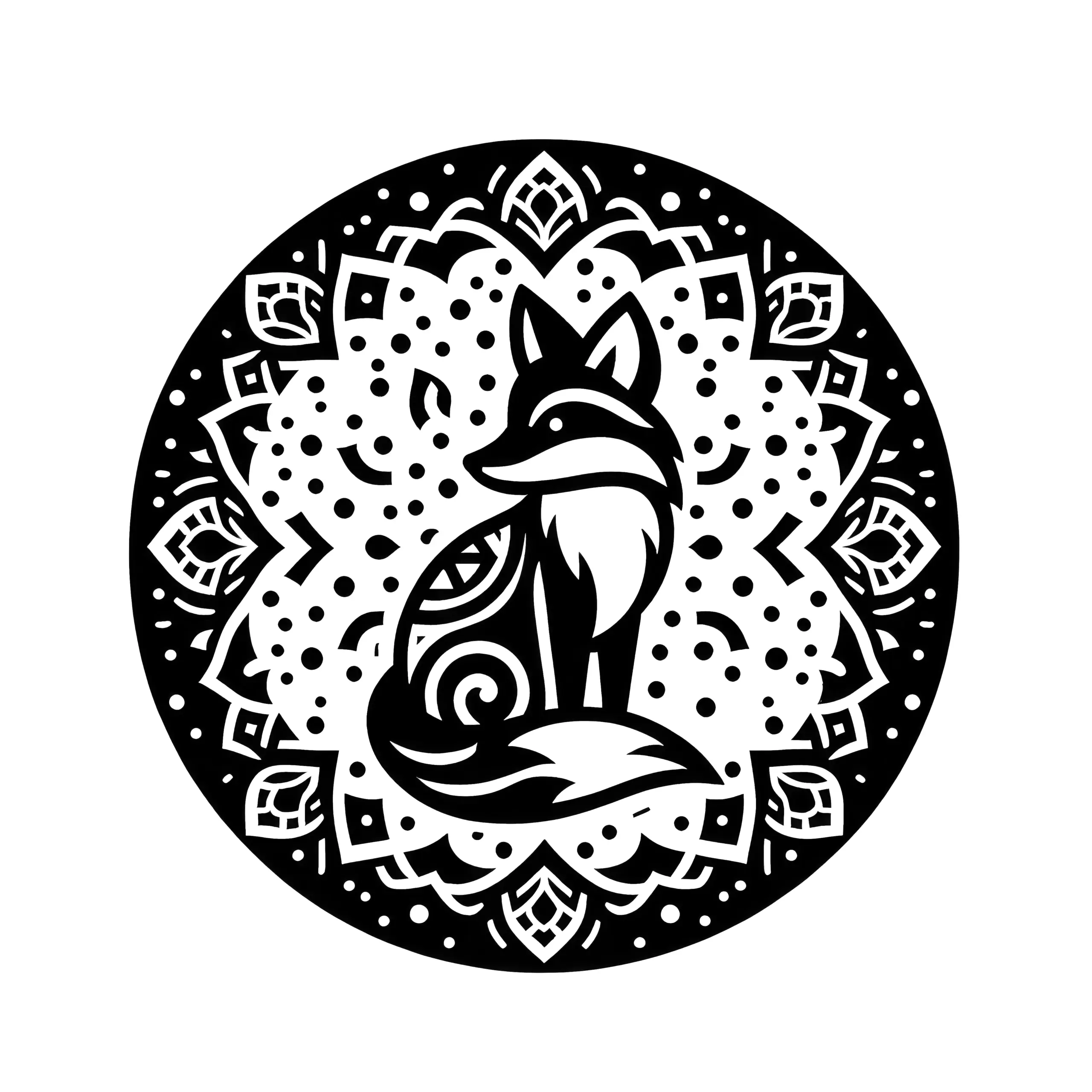 Sitzender Fuchs im Waldtier-Mandala: Bild zum Ausmalen (Ausmalbild)