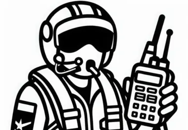 Ausmalbild eines Kampfjet-Piloten – Kostenloses Funkgerät-Motiv