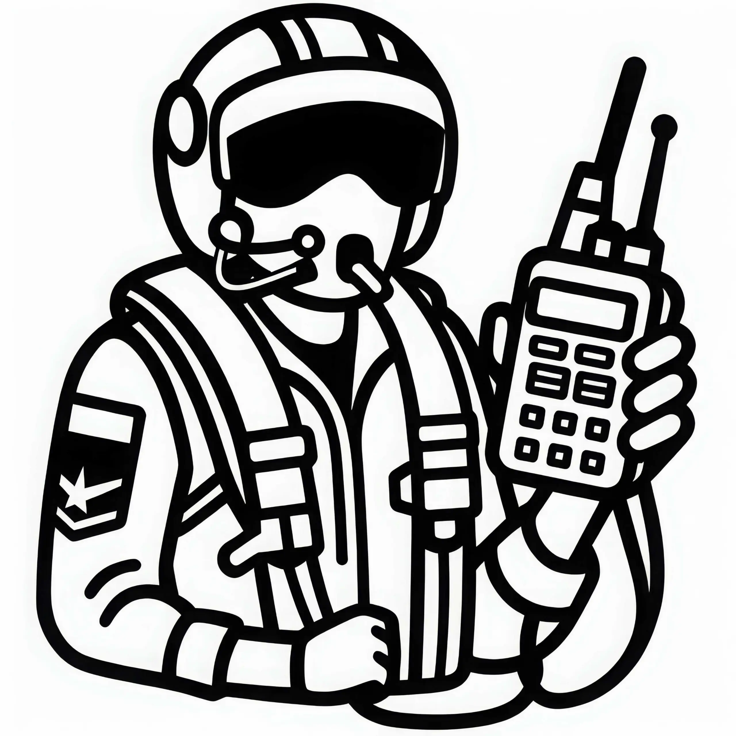 Ausmalbild eines Kampfjet-Piloten – Kostenloses Funkgerät-Motiv