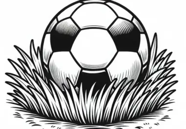 Fußball liegt bereit für das Spiel auf dem Rasen – Ausmalbild kostenlos