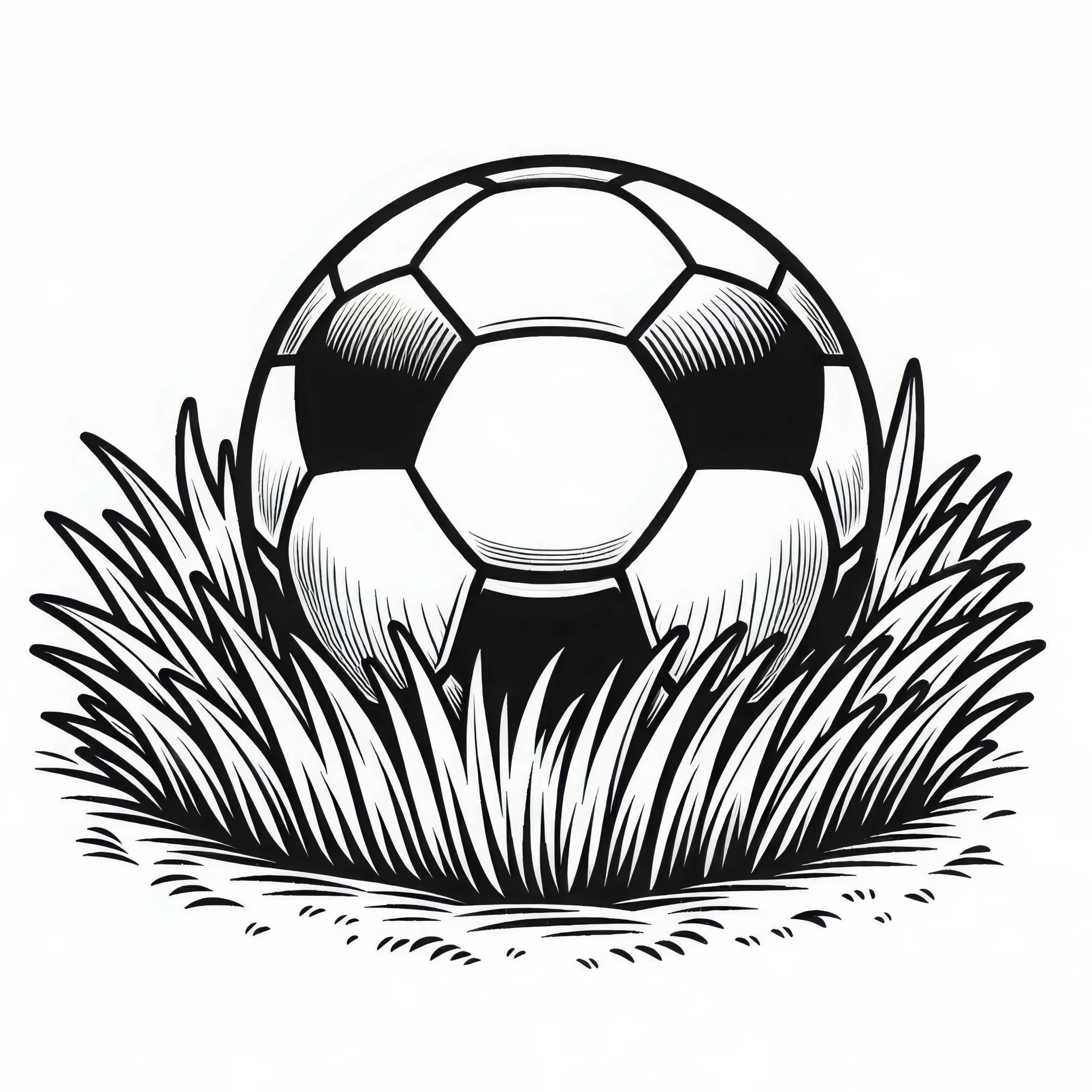Fußball liegt bereit für das Spiel auf dem Rasen – Ausmalbild kostenlos