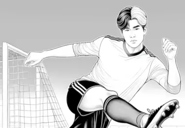Fußball mit Fußballspieler – Ausmalbild kostenlos