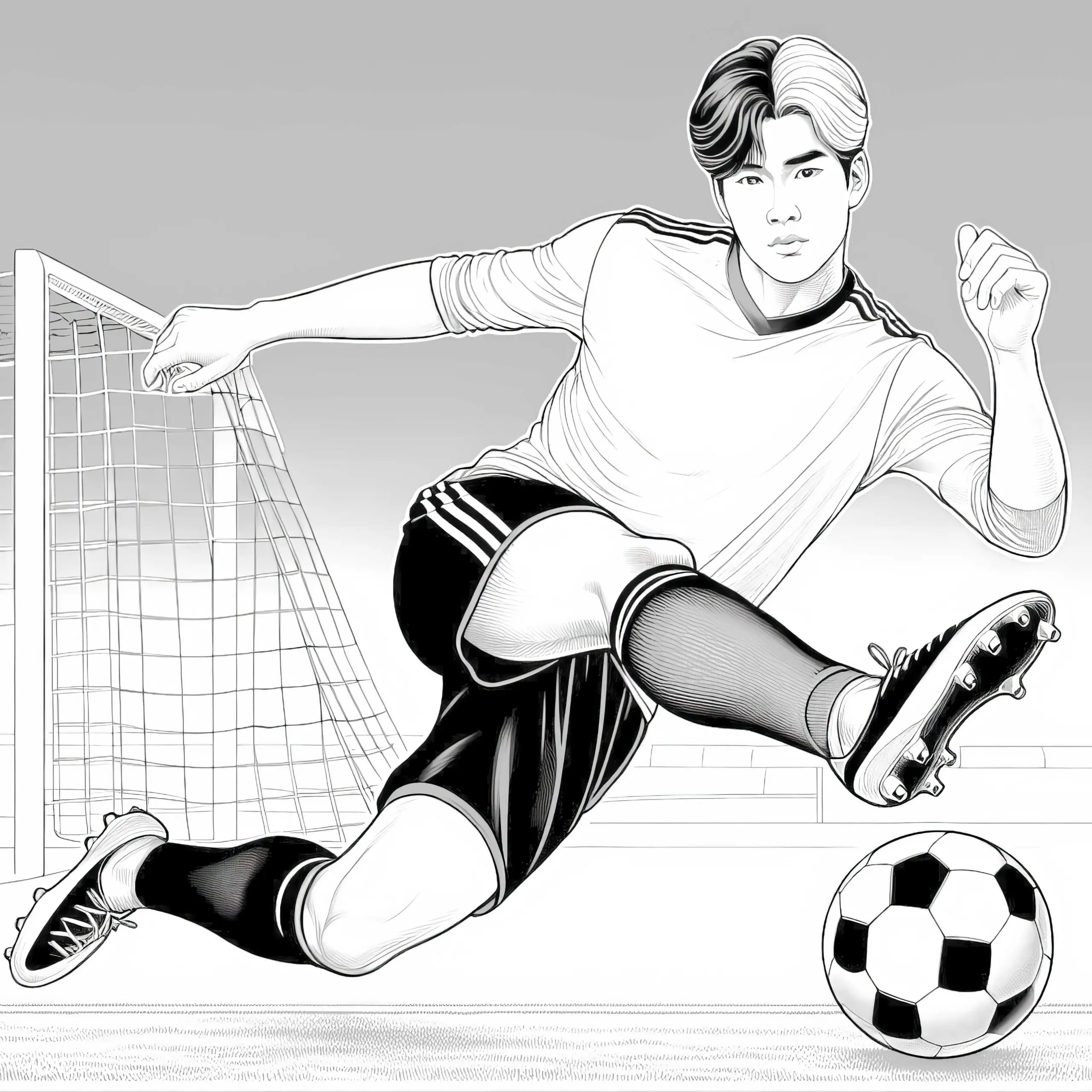 Fußball mit Fußballspieler – Ausmalbild kostenlos