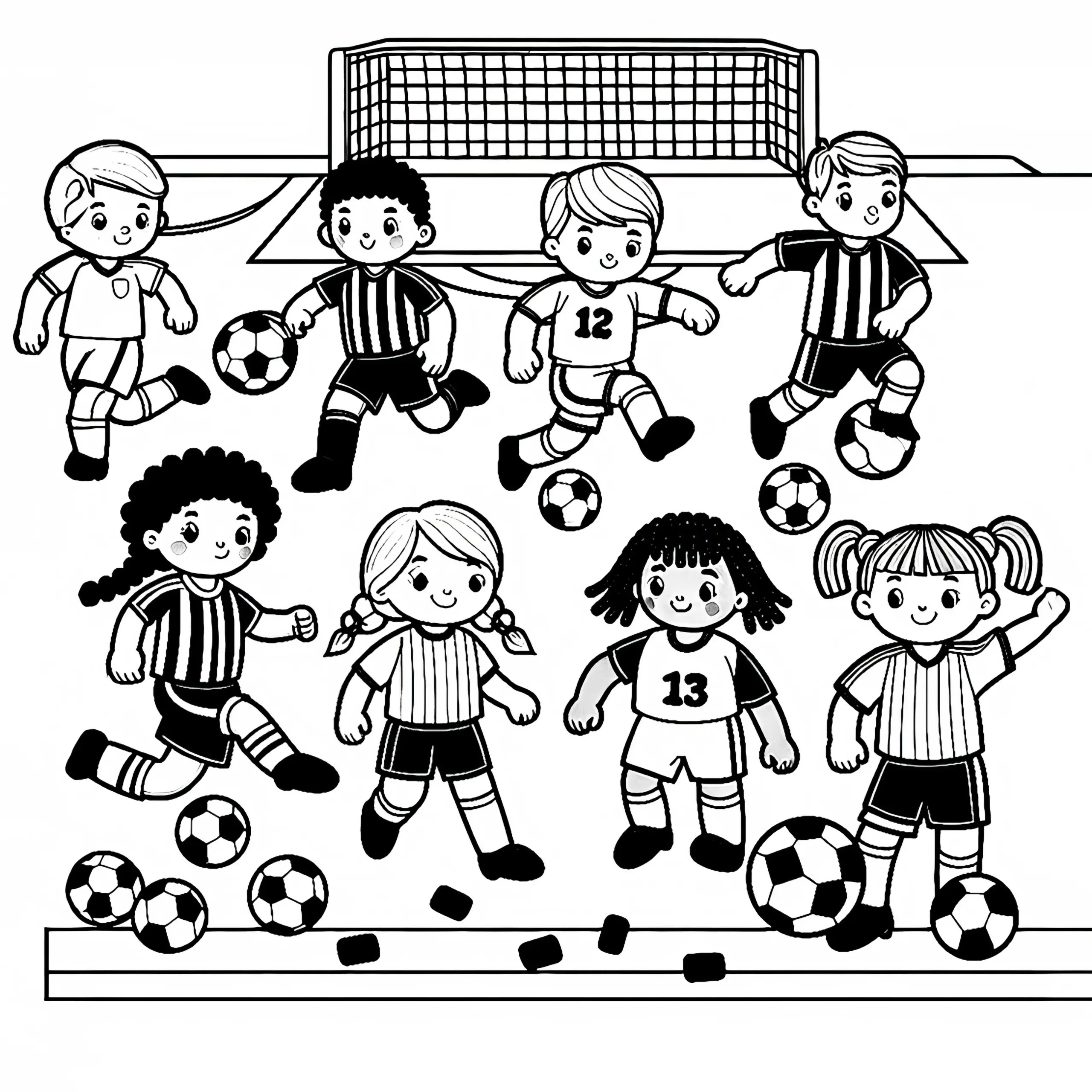 Ausmalbild eines Fußballfeldes mit Fußballspielern – Kostenlos herunterladen