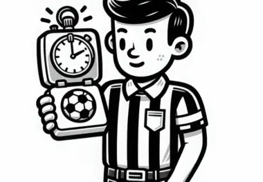 Fußballschiedsrichter überprüft die mit Stoppuhr – Ausmalbild einfach kostenlos
