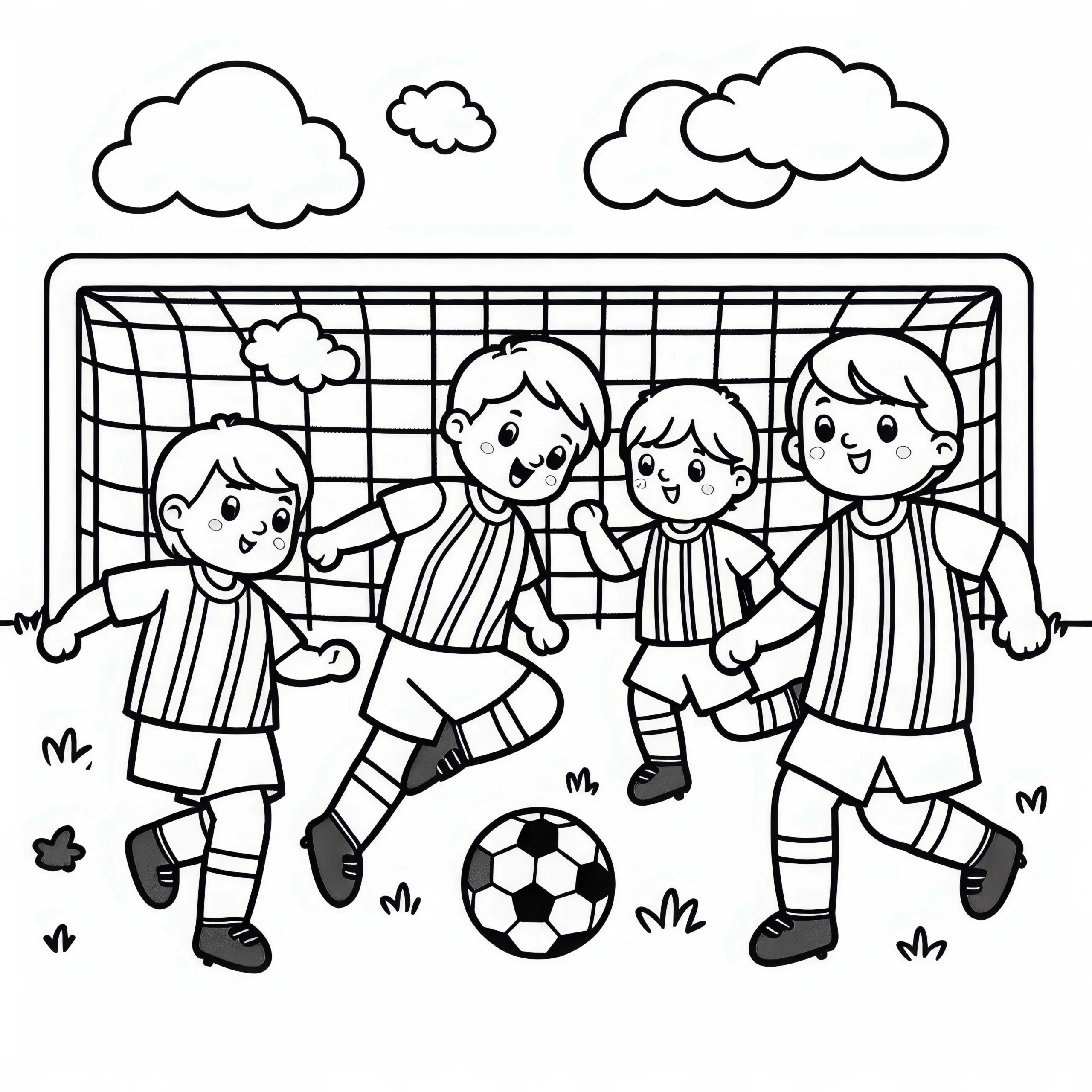 Fußballspiel mit Fußballspielern – Ausmalbild einfach und gratis