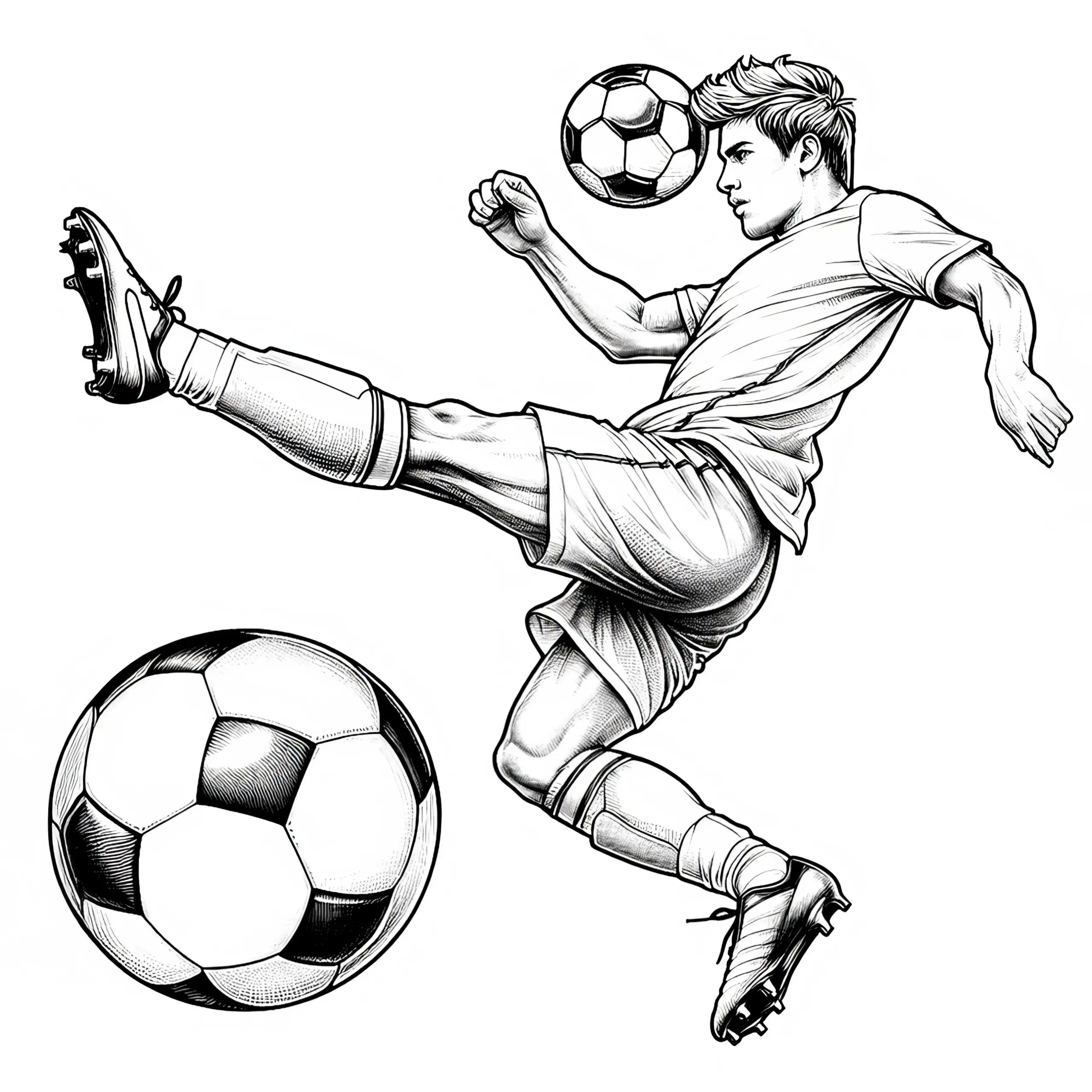 Fussballspieler bei Kopfball Malvorlage – Detailreich und Gratis (Ausmalbild)