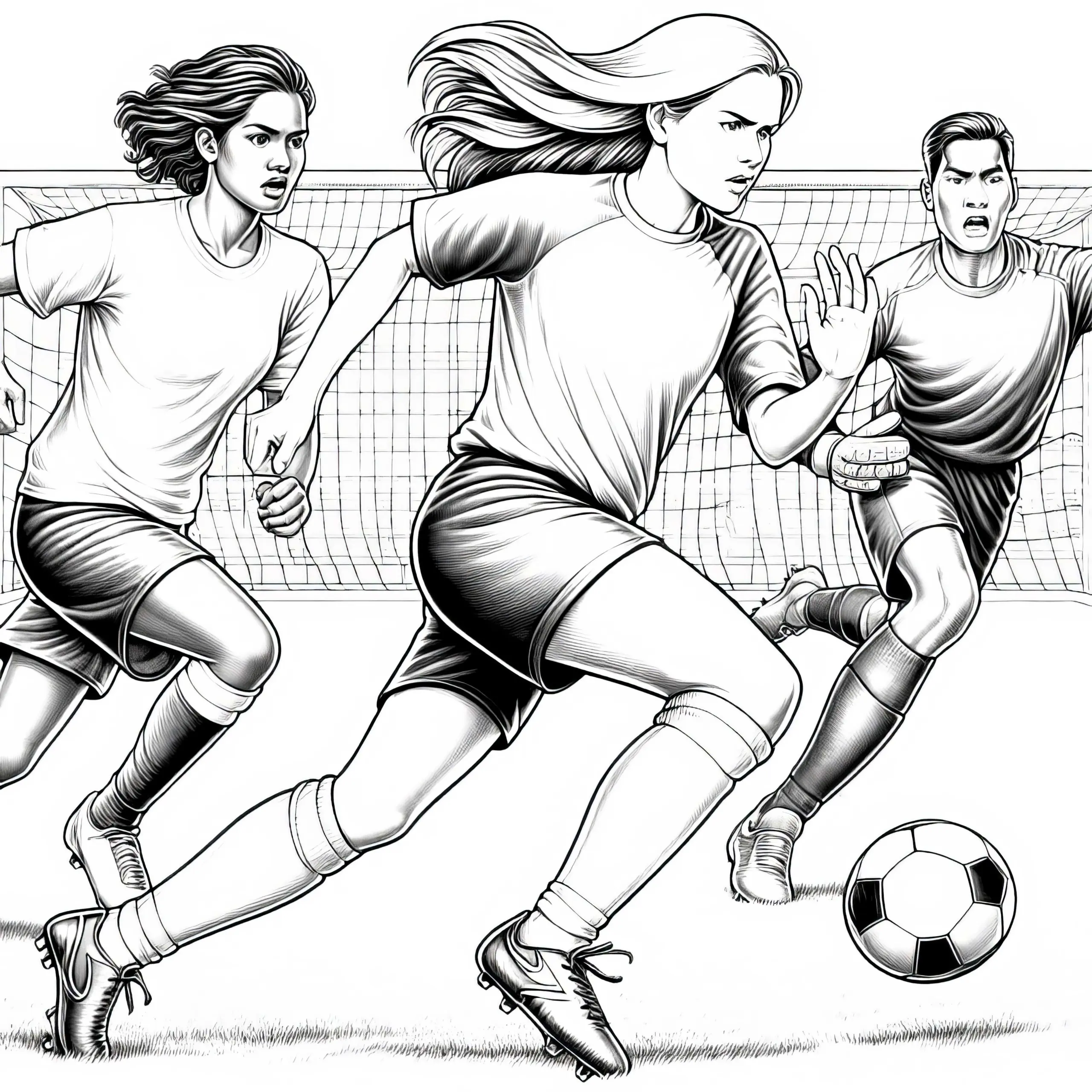 Fussballspieler beim Spiel – Malvorlage in detailreicher Qualität (Ausmalbild)