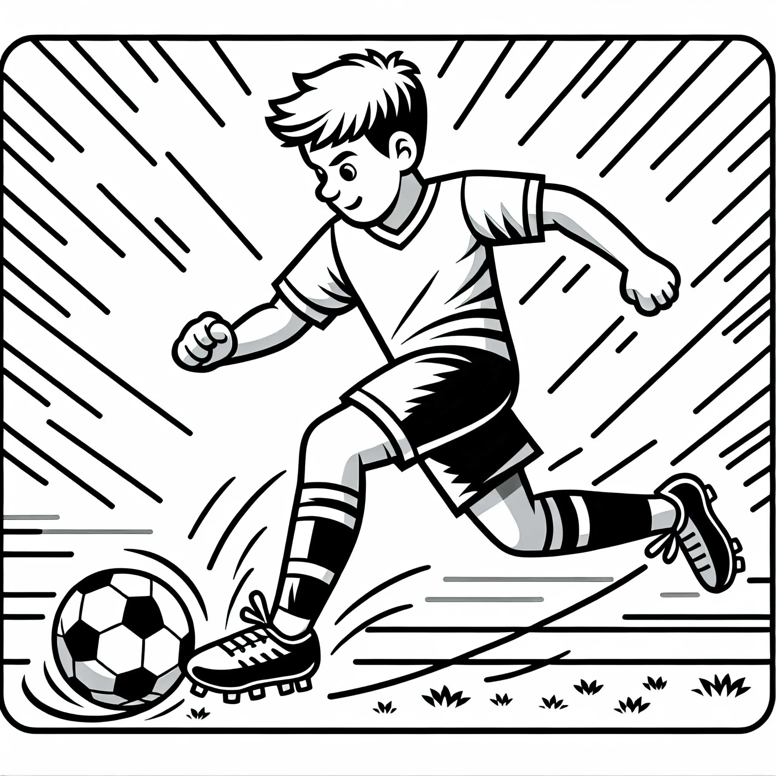 Fußballspieler dribbelt den Ball – Ausmalbild kostenlos