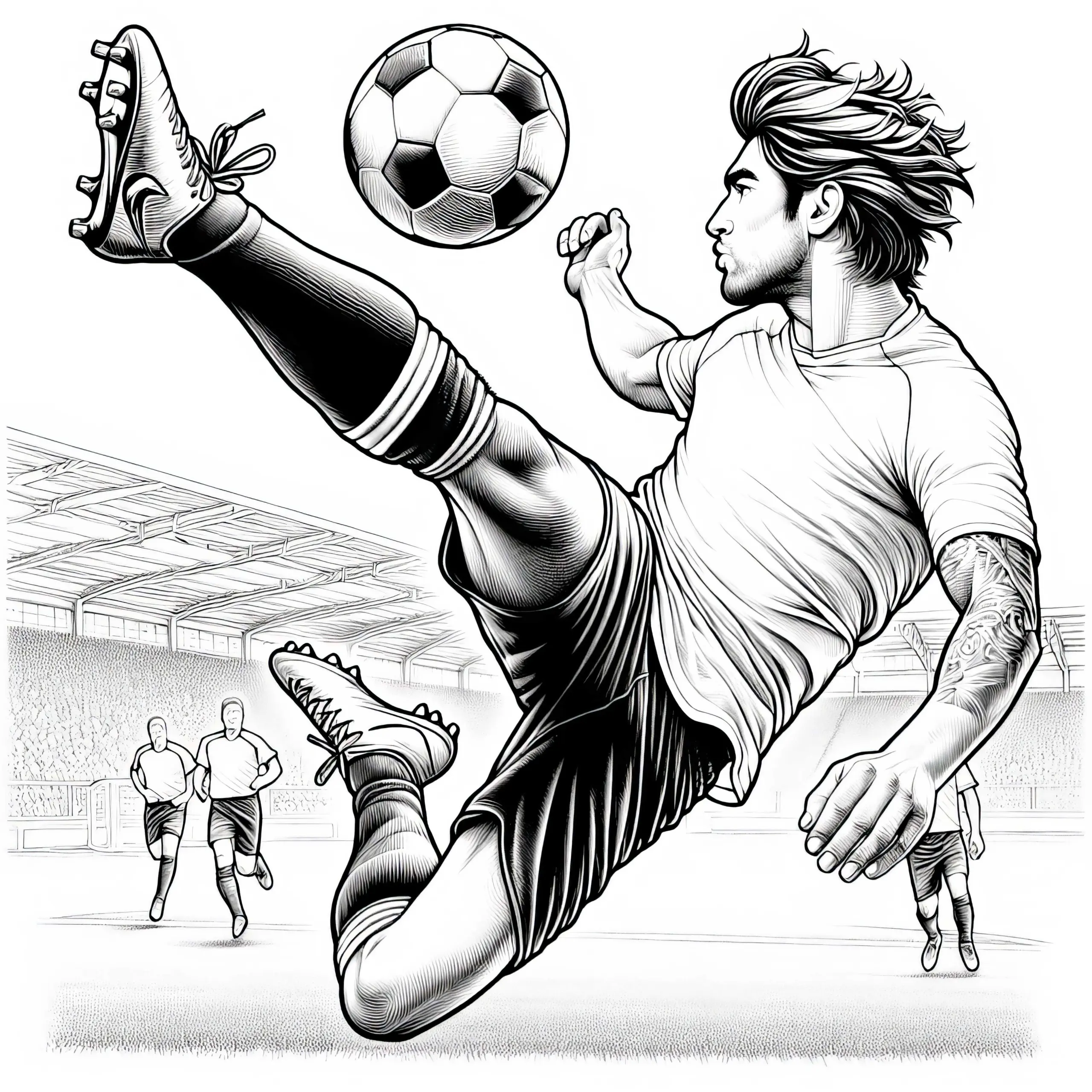 Ausmalbild eines detailreichen Fußballspielers kostenlos herunterladen