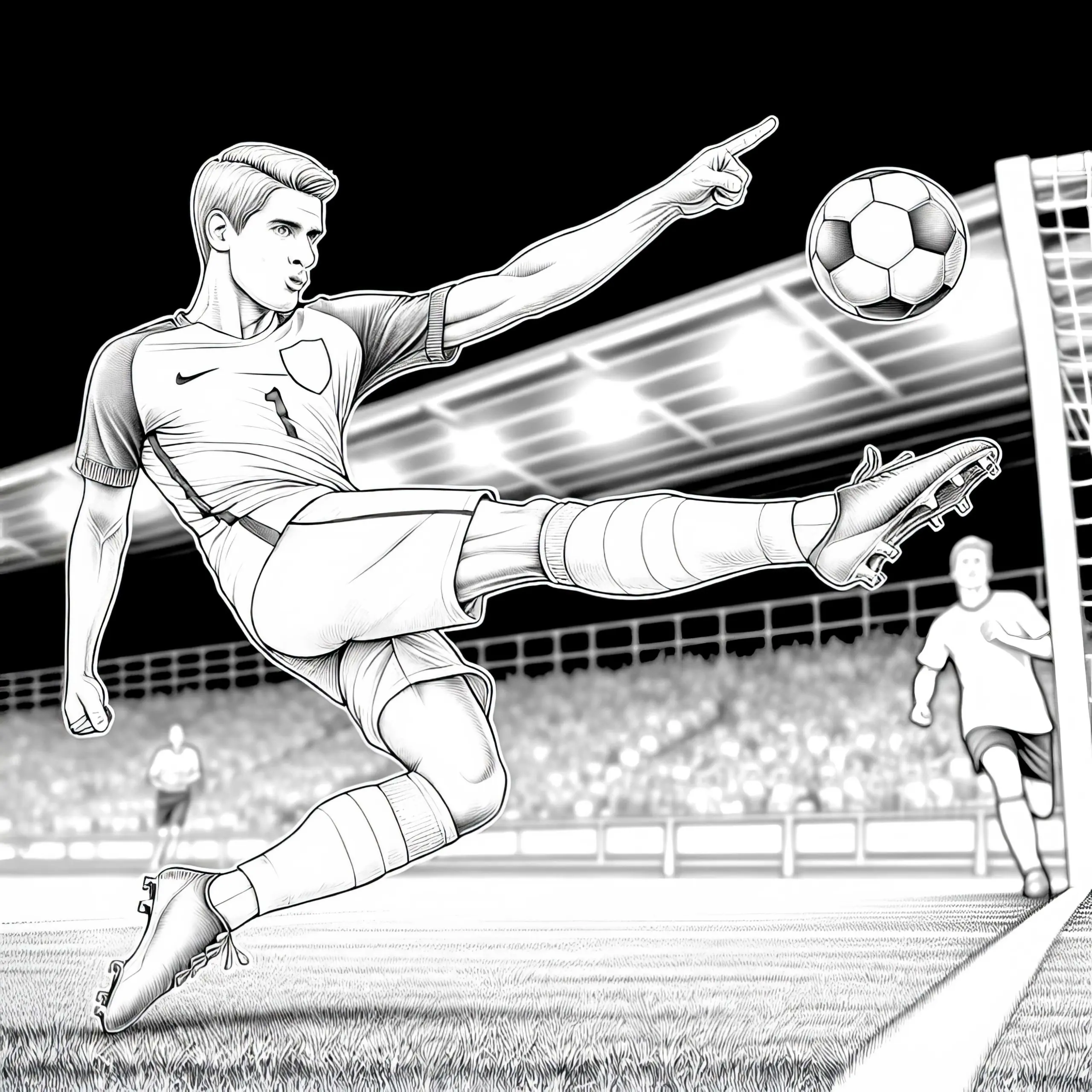 Fußballspieler rettet den Ball kurz vor dem Aus (Ausmalbild)