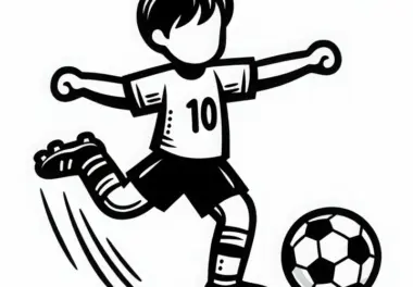 Fußballspieler schießt Ball – Einfache Malvorlage kostenlos