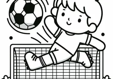 Fußballspieler setzt zum Kopfball an – Ausmalbild einfach und gratis